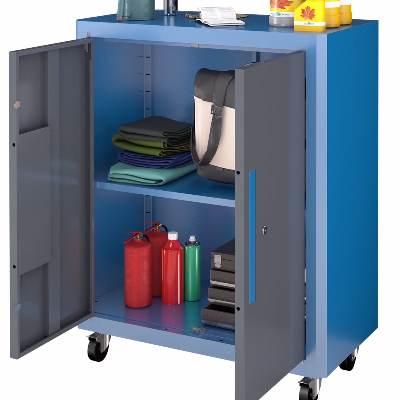 Upgraded Metal Tool Chest on Wheels, 2 Locking Doors, 360�� Casters & Foot Pads, Large Capacity Mobile Tool Cabinet with Adjustable Organizer