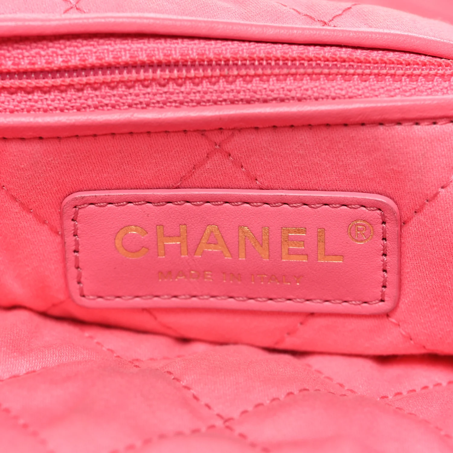 Shiny Calfskin Quilted Chanel 22 Drawstring Bag Coral Pink
