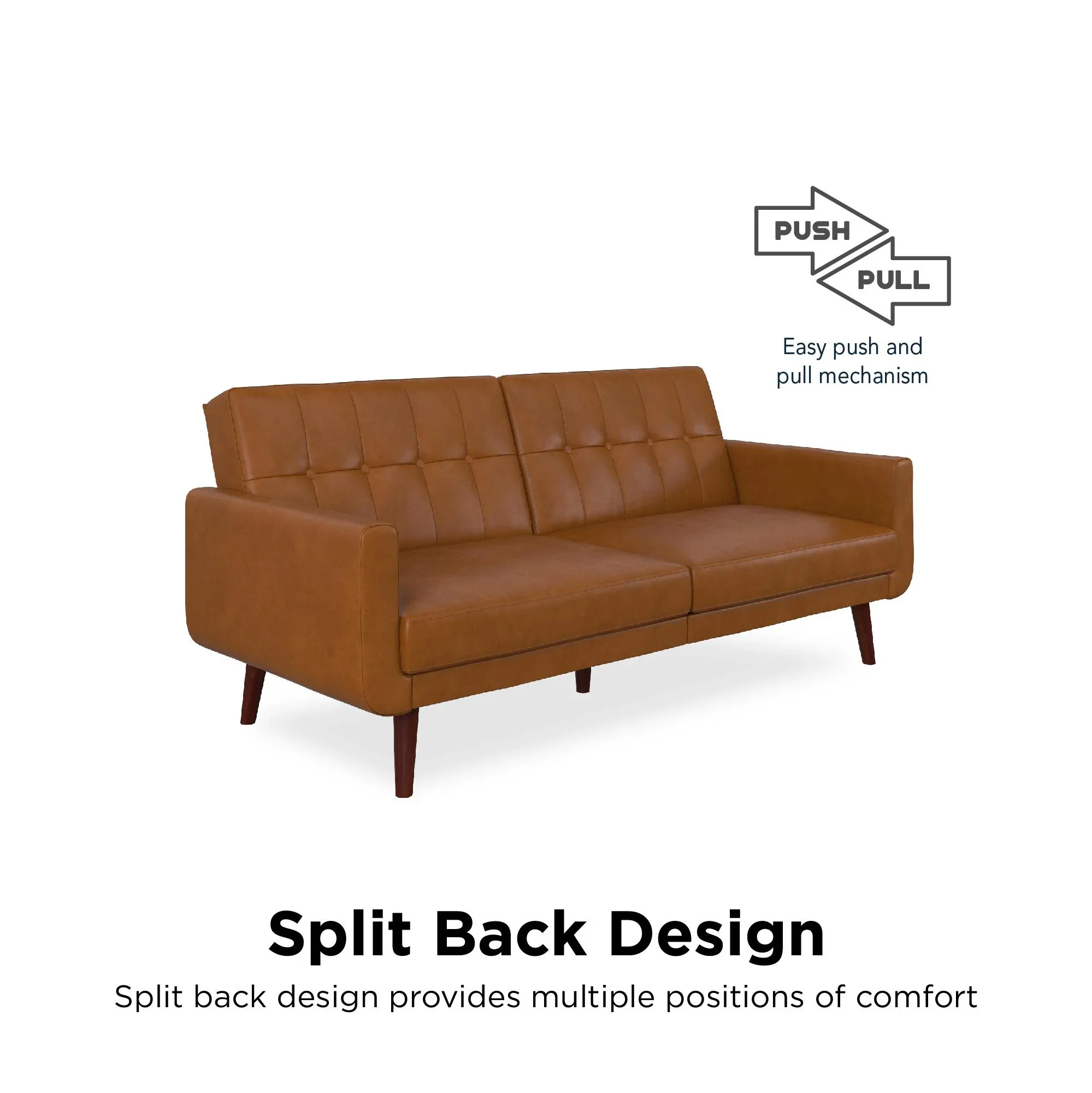 Better Homes & Gardens Nola Modern Futon, Camel Faux Leather