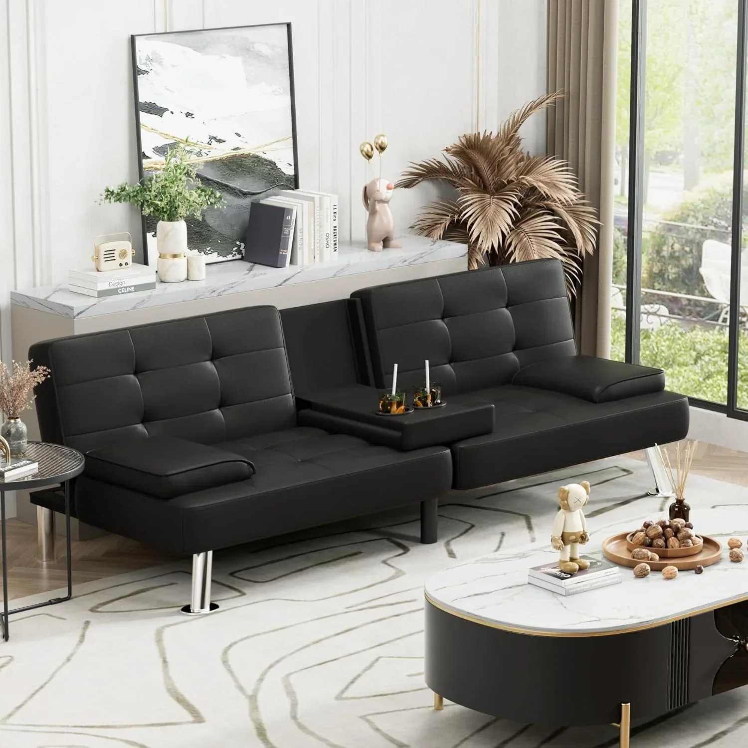 Canapé-lit futon Homall en cuir avec accoudoirs et fauteuil inclinable réglable