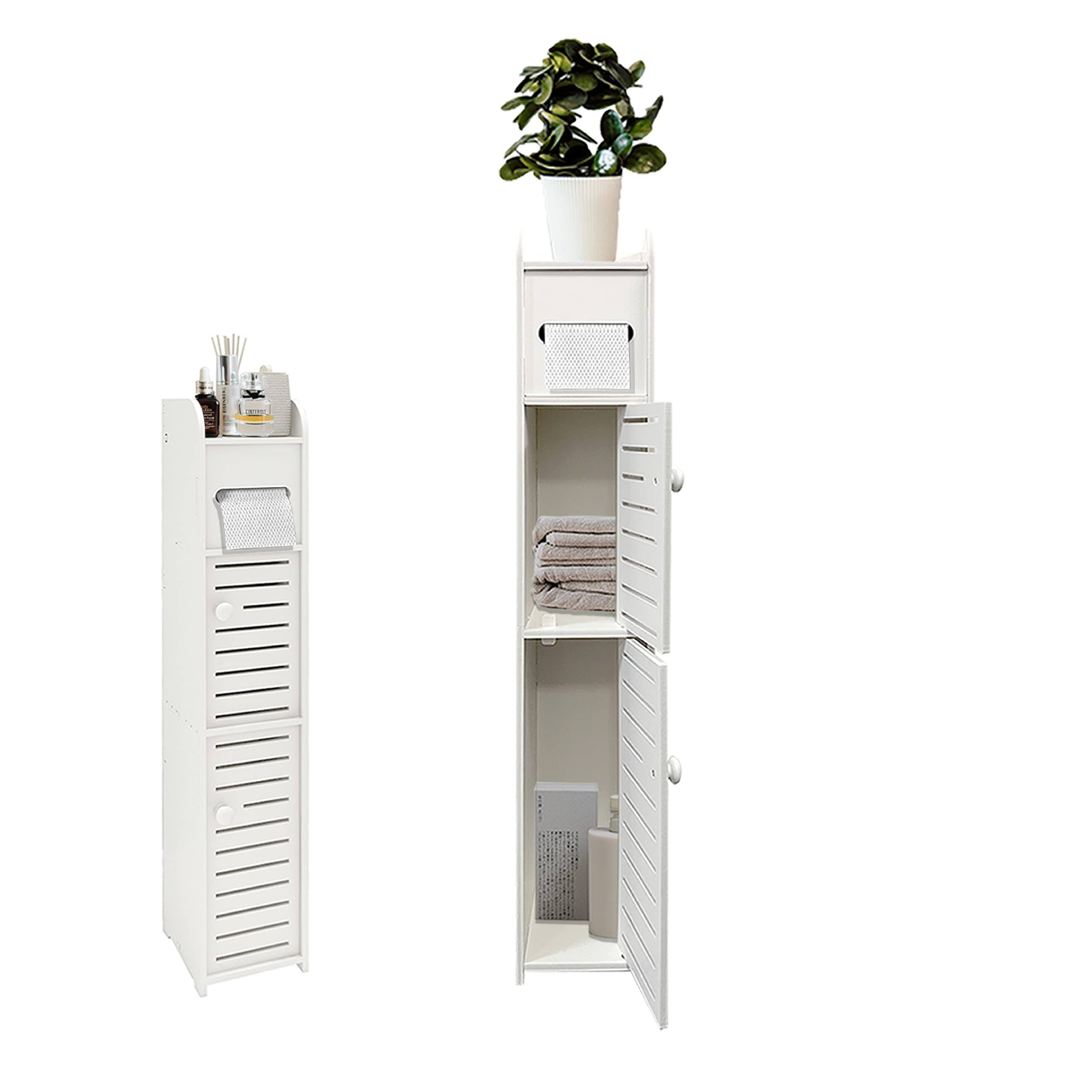 KISSWILL Small Bathroom Storage Cabinet, Slim Toilet Paper Storage Cabinet with 2 Doors & Shelves, Over Toilet Storage Cabinet for Skinny Bathroom