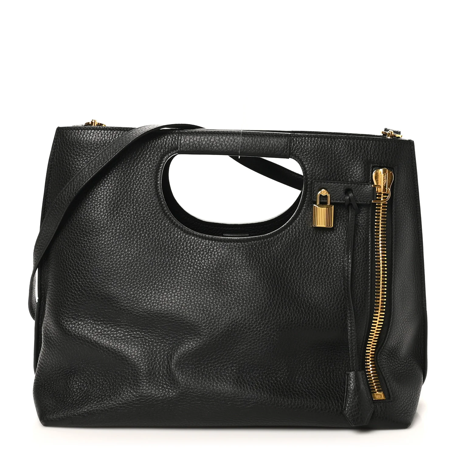 Pebbled Calfskin Alix Padlock Foldover Bag Black
