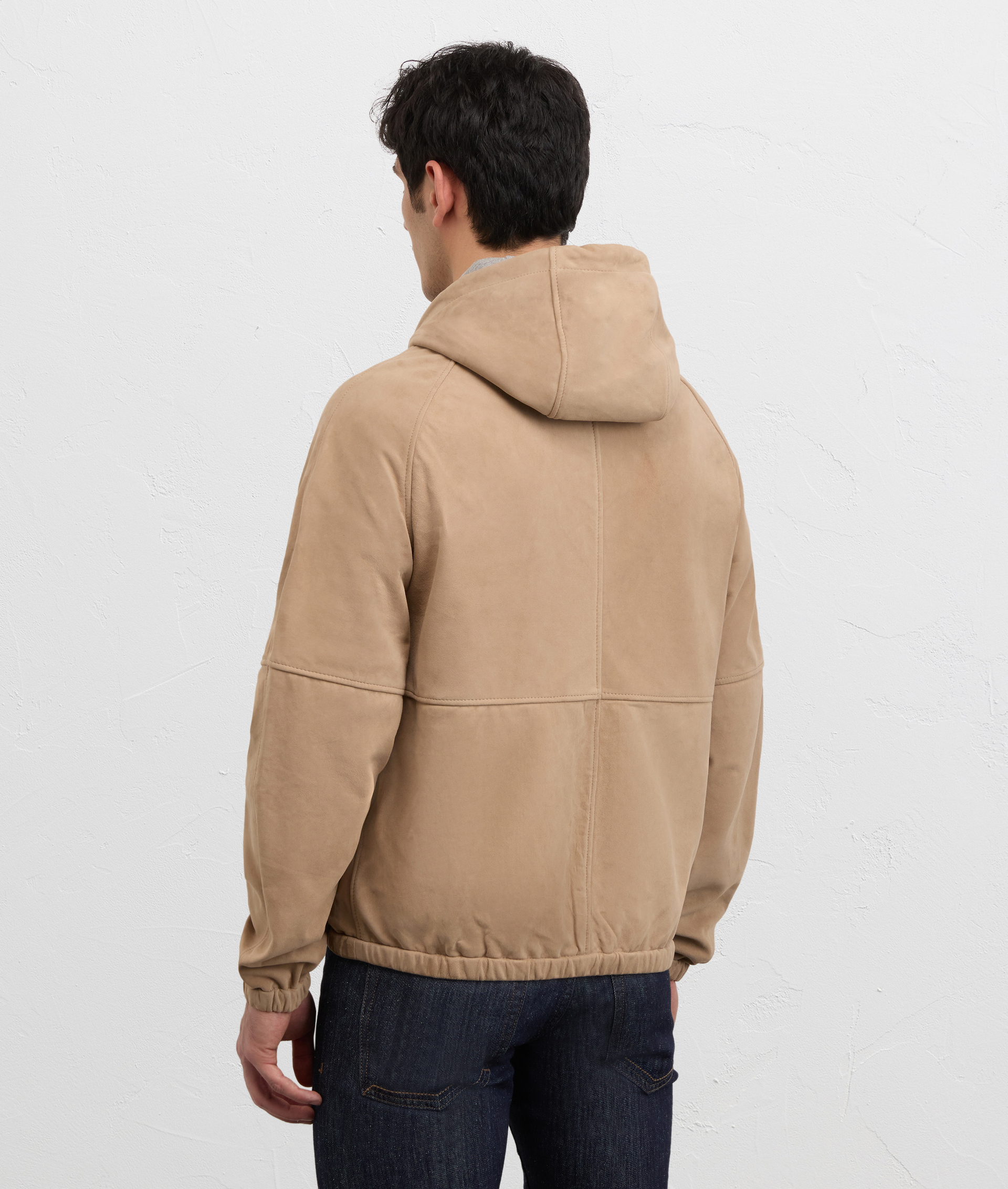LIGHT BROWN GOAT SUEDE ULTRA LIGHTWEIGHT HOODED BOMBER JACKET
