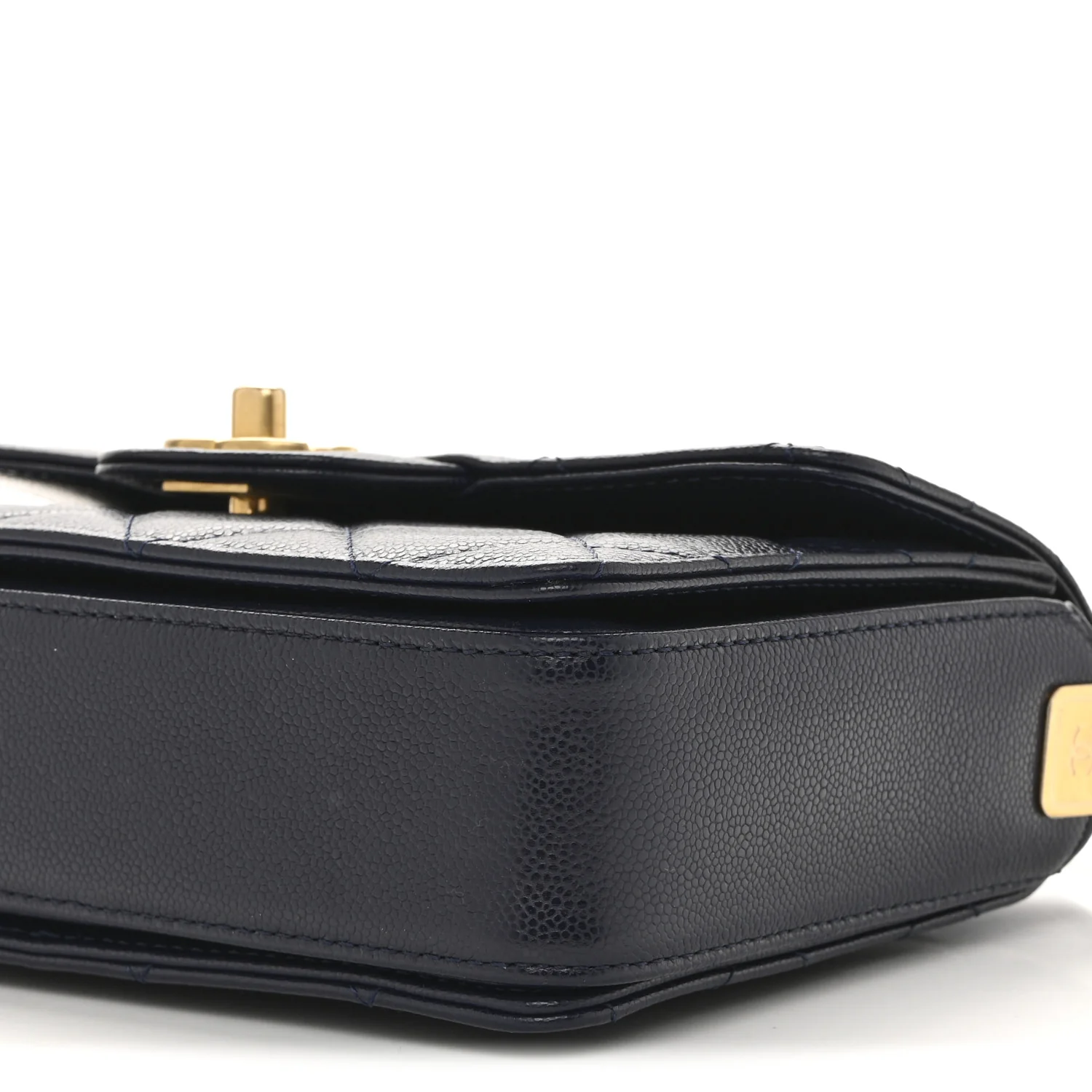 Shiny Caviar Quilted Mini Top Handle Flap Navy Blue