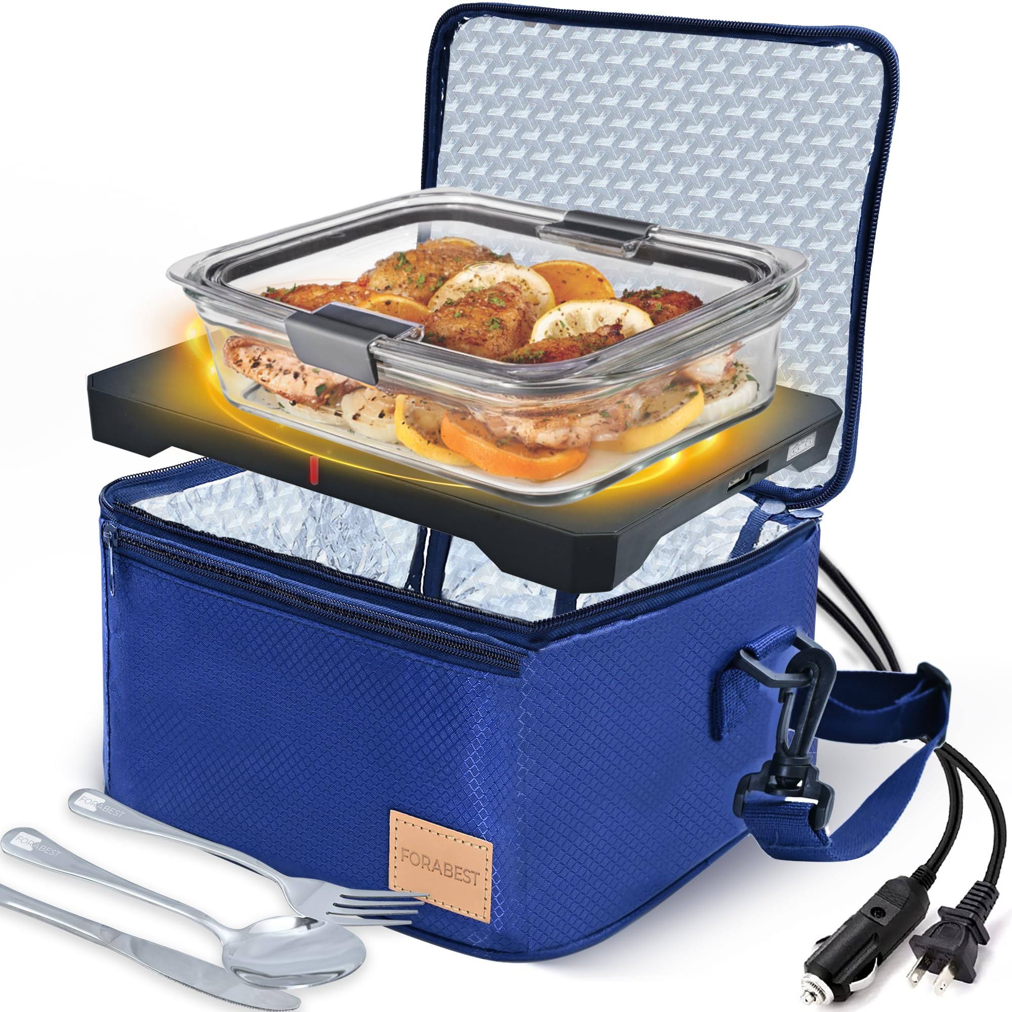 FORABEST Portable Microwave Food Warmer - 12V, 24V, 110V/220V Fast Heating Portable Food Warmer Lunch Box, Personal Portable Oven Electric Lunch Box
