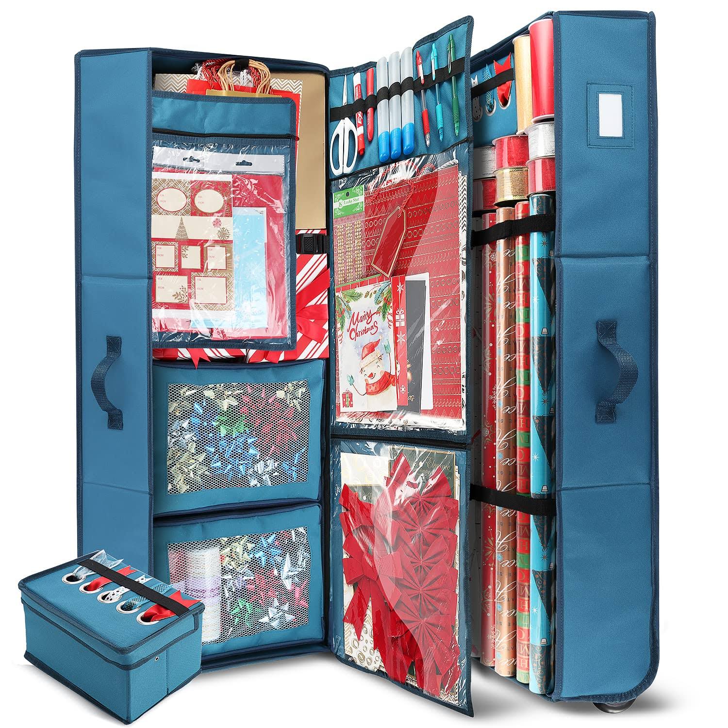 Hearth & Harbor Holiday Storage with Extra 2 PC of Christmas Storage Bins and Ribbon Storage Organizer - Fade Resistant Wrapping Paper Storage