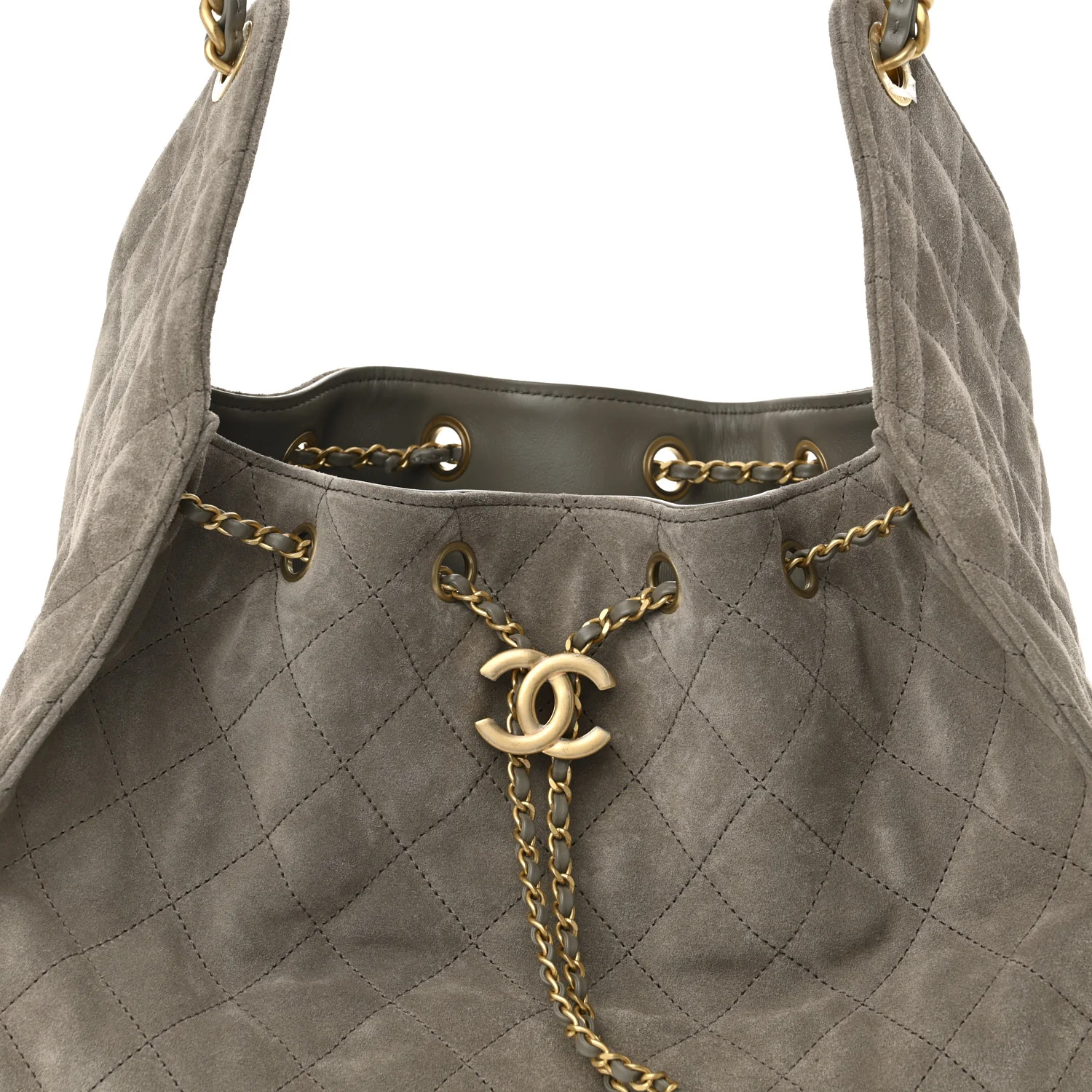 Suede Quilted Medium Chanel 25 Handbag Dark Grey