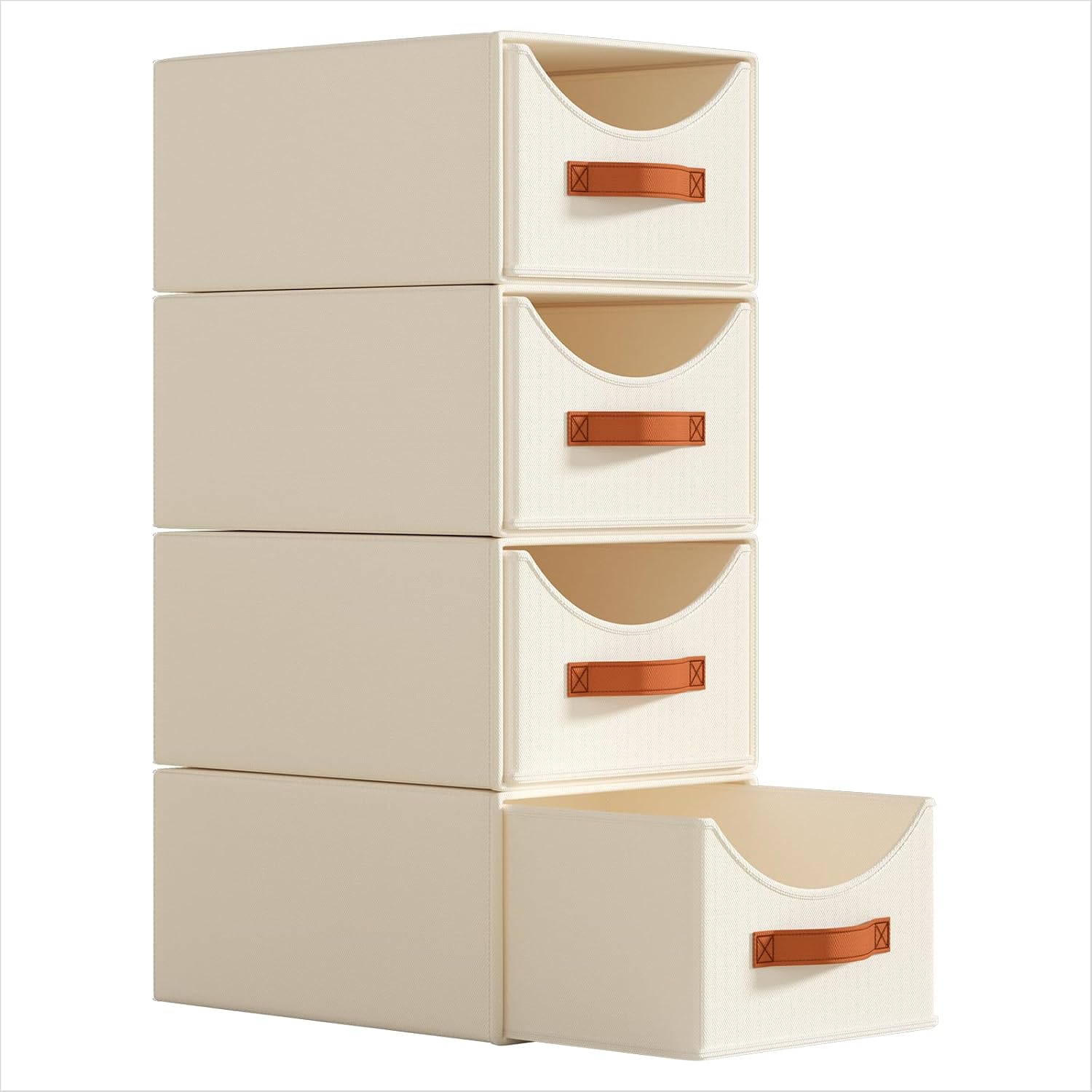 Homsorout Stackable Storage Drawers - Collapsible Storage Bins with Drawers, 4 Pack Closet Shelf Organizer Basket, Fabric Pull Out Organizer for Bedroom, Living Room, Dorm, Beige