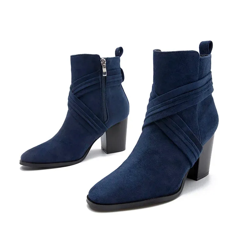 Sophie Paris I Bottines à Talon avec Détails de Zip et Lanières