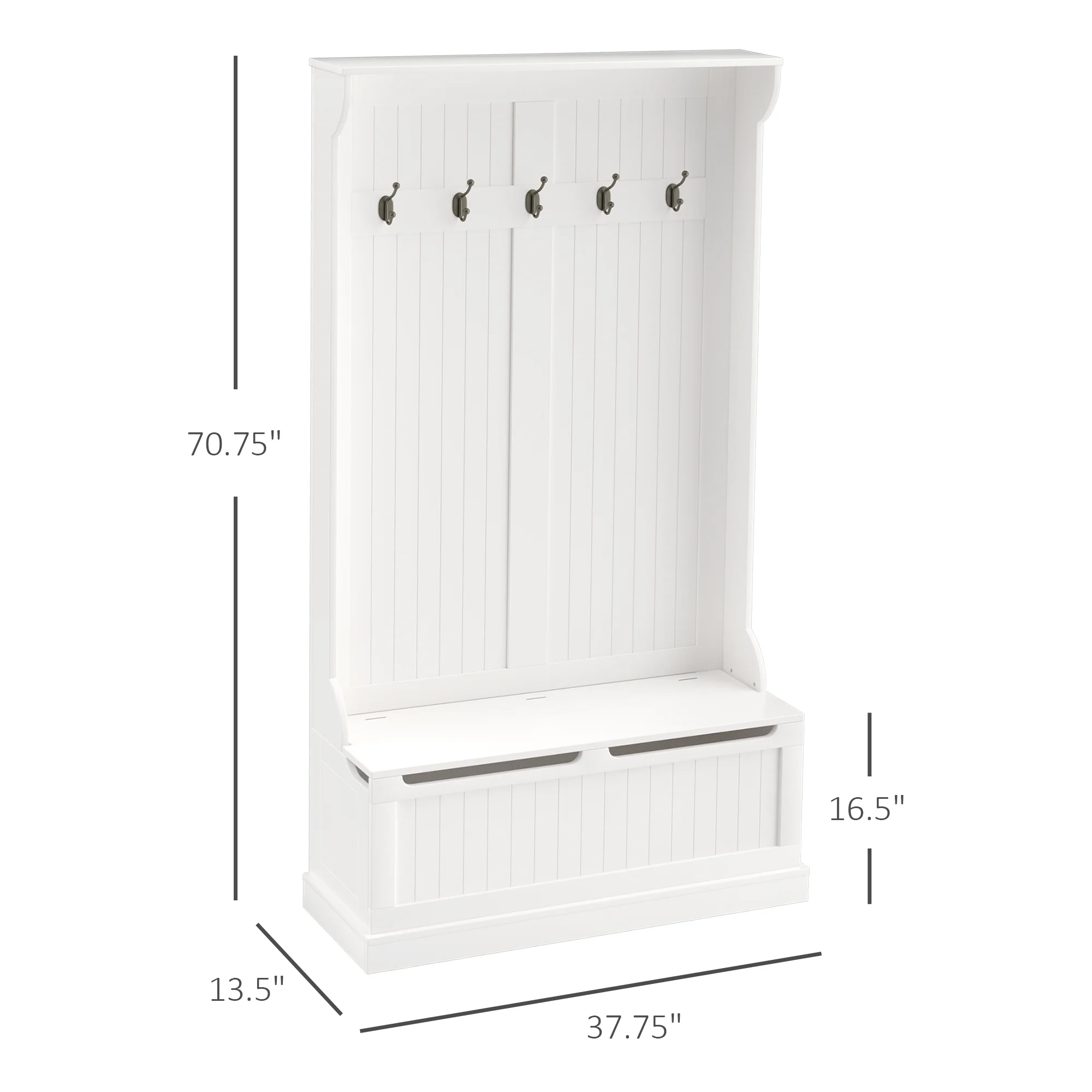 HOMCOM 3-In-1 Hall Tree Storage Bench and Coat Rack Cream White