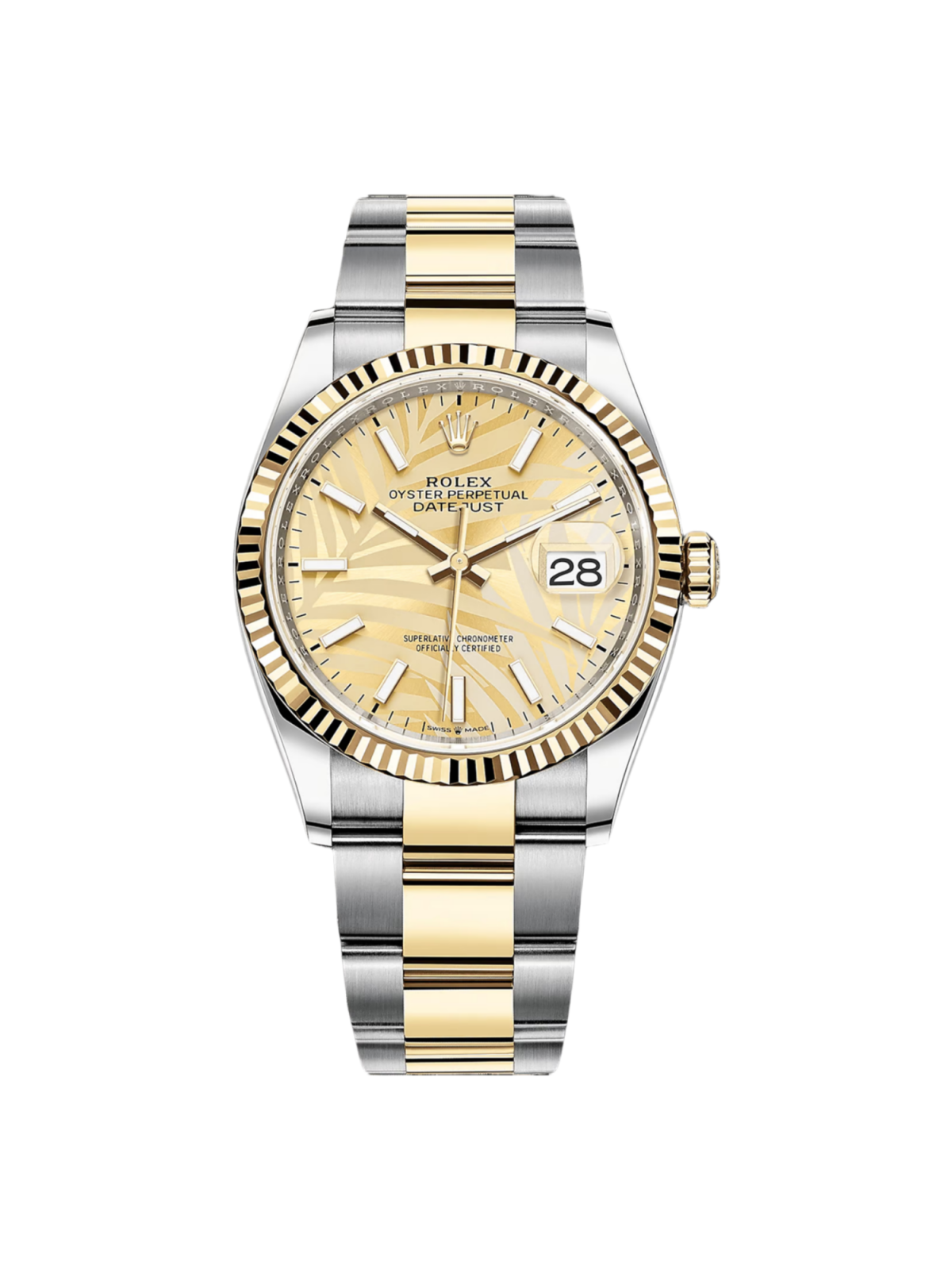 【Super Clone】RLX  Datejust 36mm 126233 Golden Palm Motif Dial Jubilee Bracelet Watch