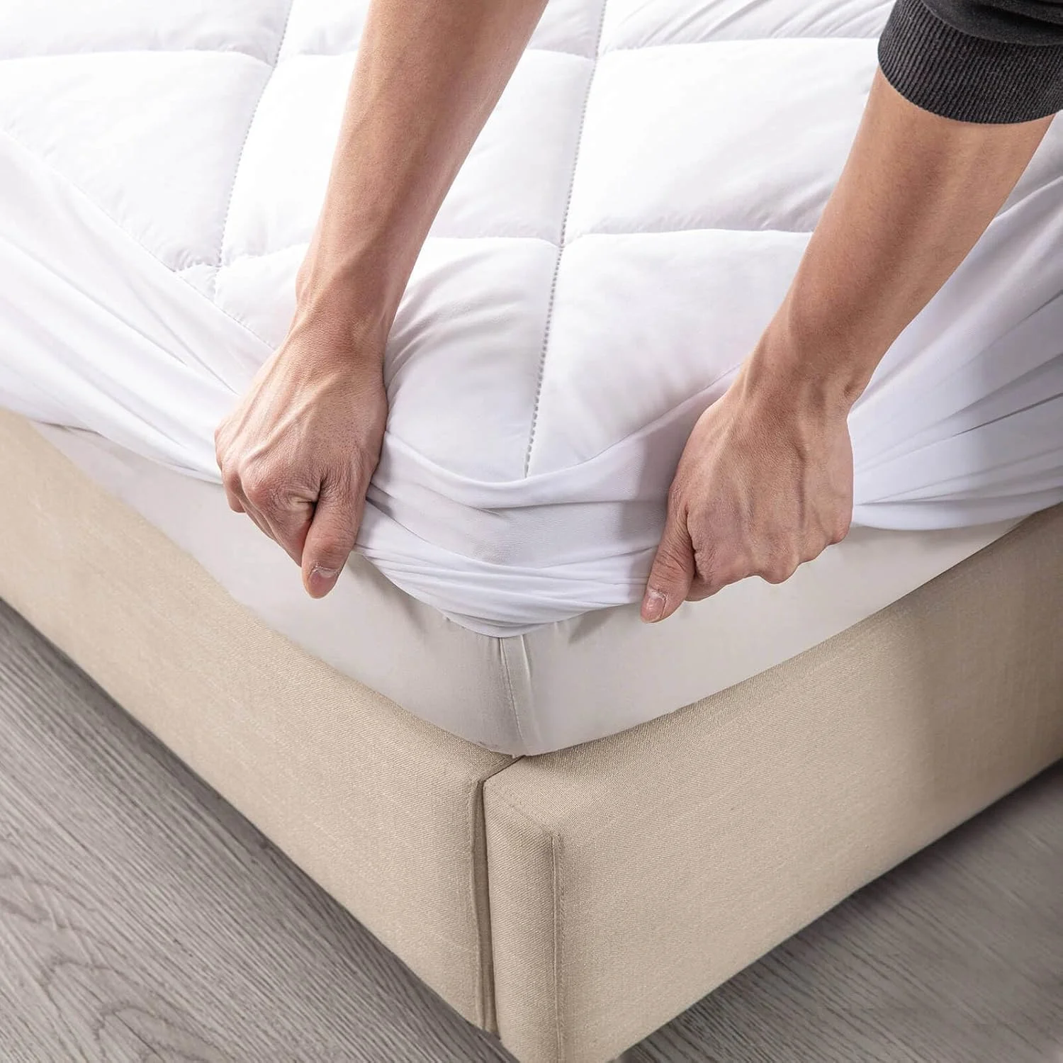 Split King Mattress Topper for Adjustable Bed Fluffy Matress Cover Quilted Fitted Mattress Pad with Elastic Pocket(Split King/White) - Image 4
