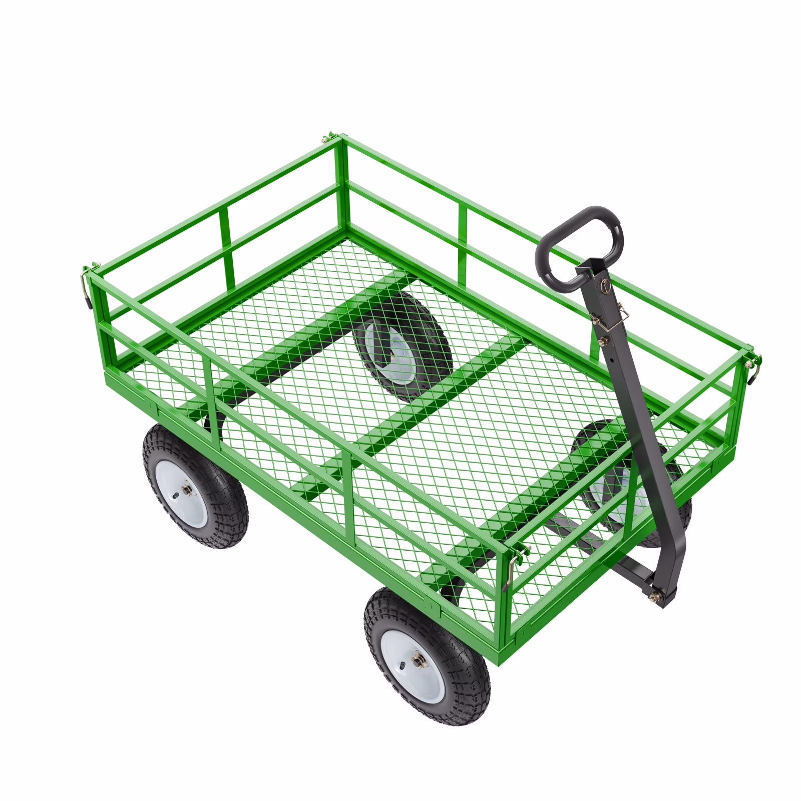 Mesh Steel Garden Cart 1200 Lbs, 43.3 x 29.5 " Heavy Duty Utility Wagon Cart, Pullable Metal Garden Trolley with 13' All Terrain Tires, Removable Mesh Sides, 180��Swiveling Handle (Green)(Green)