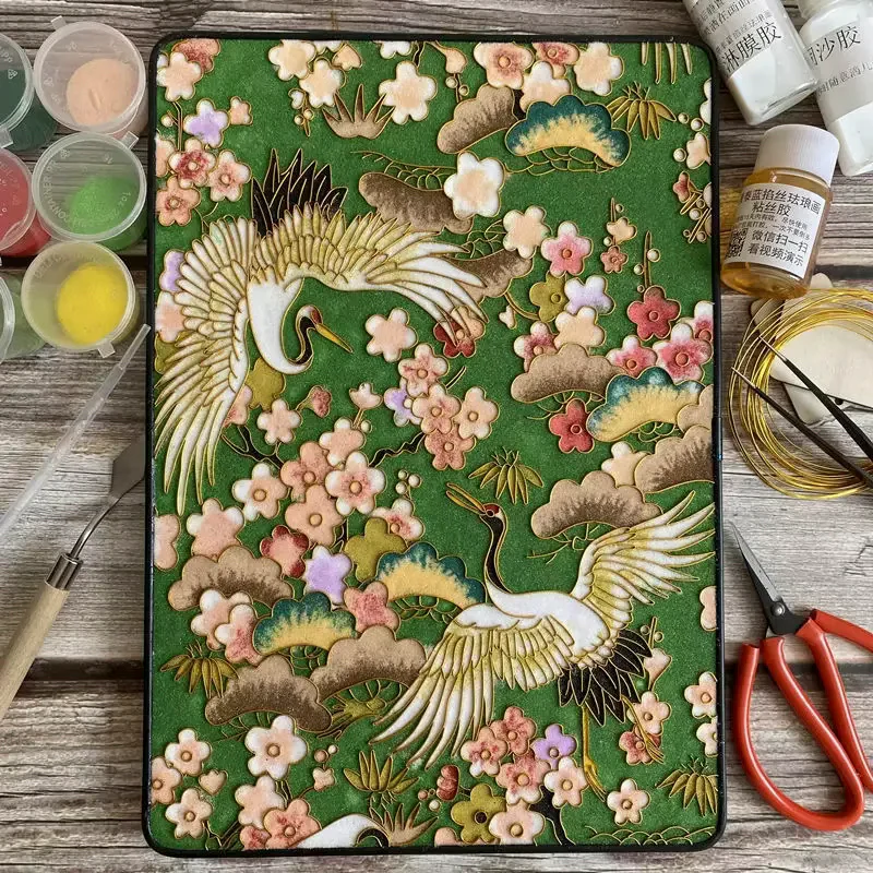 Spring Cranes, DIY Cloisonne Filigree Enamel Kit, with Tutorial& All Tools