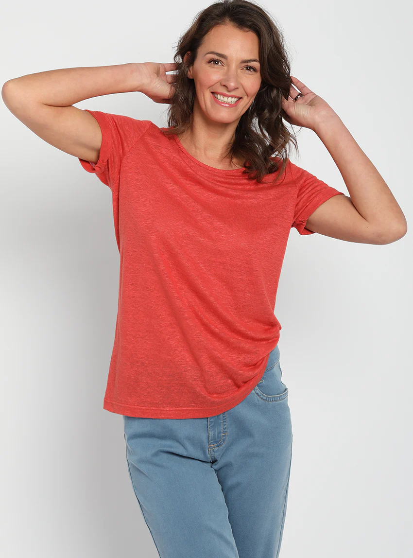 Tee-shirt femme en lin orange epice