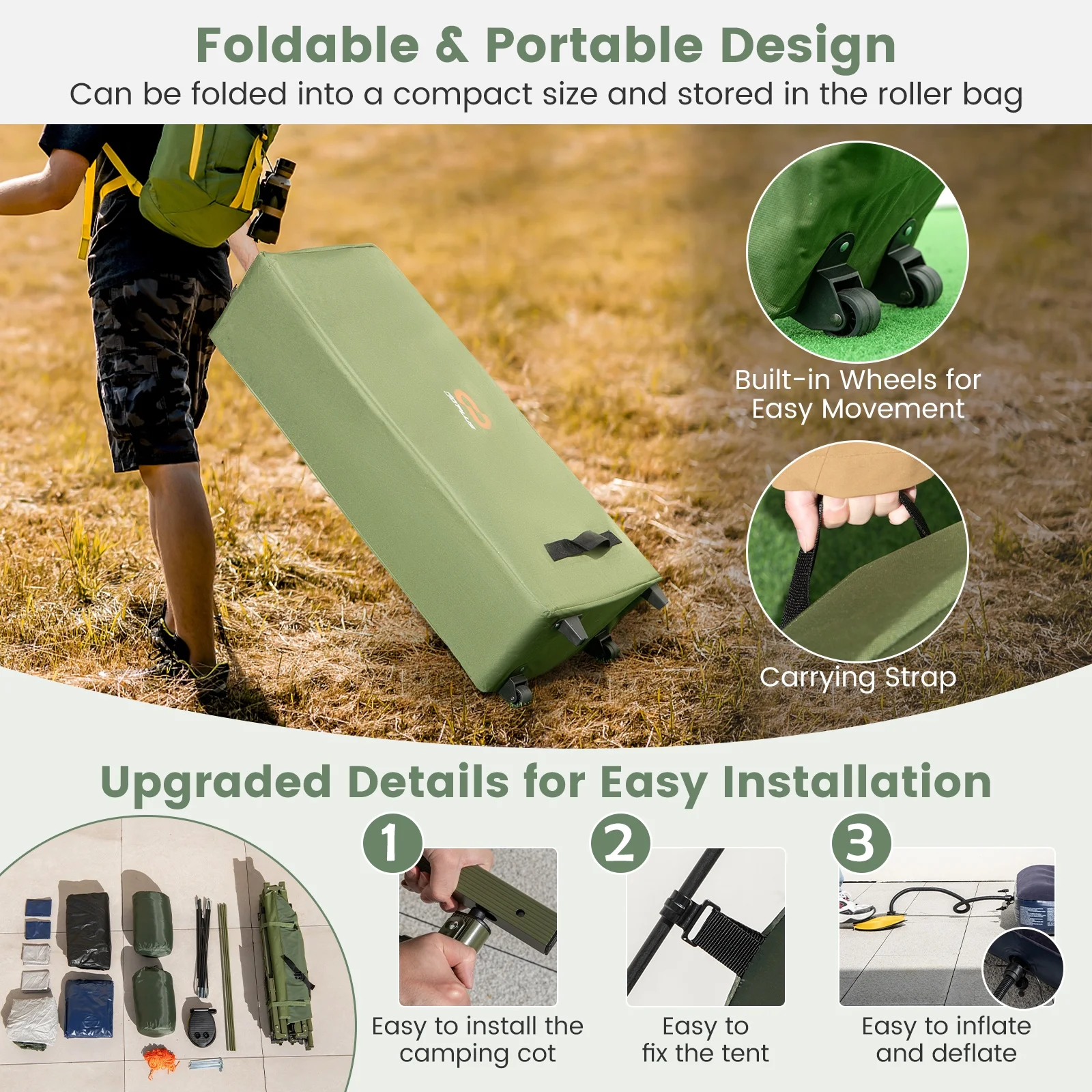 Gymax 2 - Person Camping Tent Cot 5 - in - 1 Folding Camping Bed W/ Air Mattress Pillow Sleeping Bag