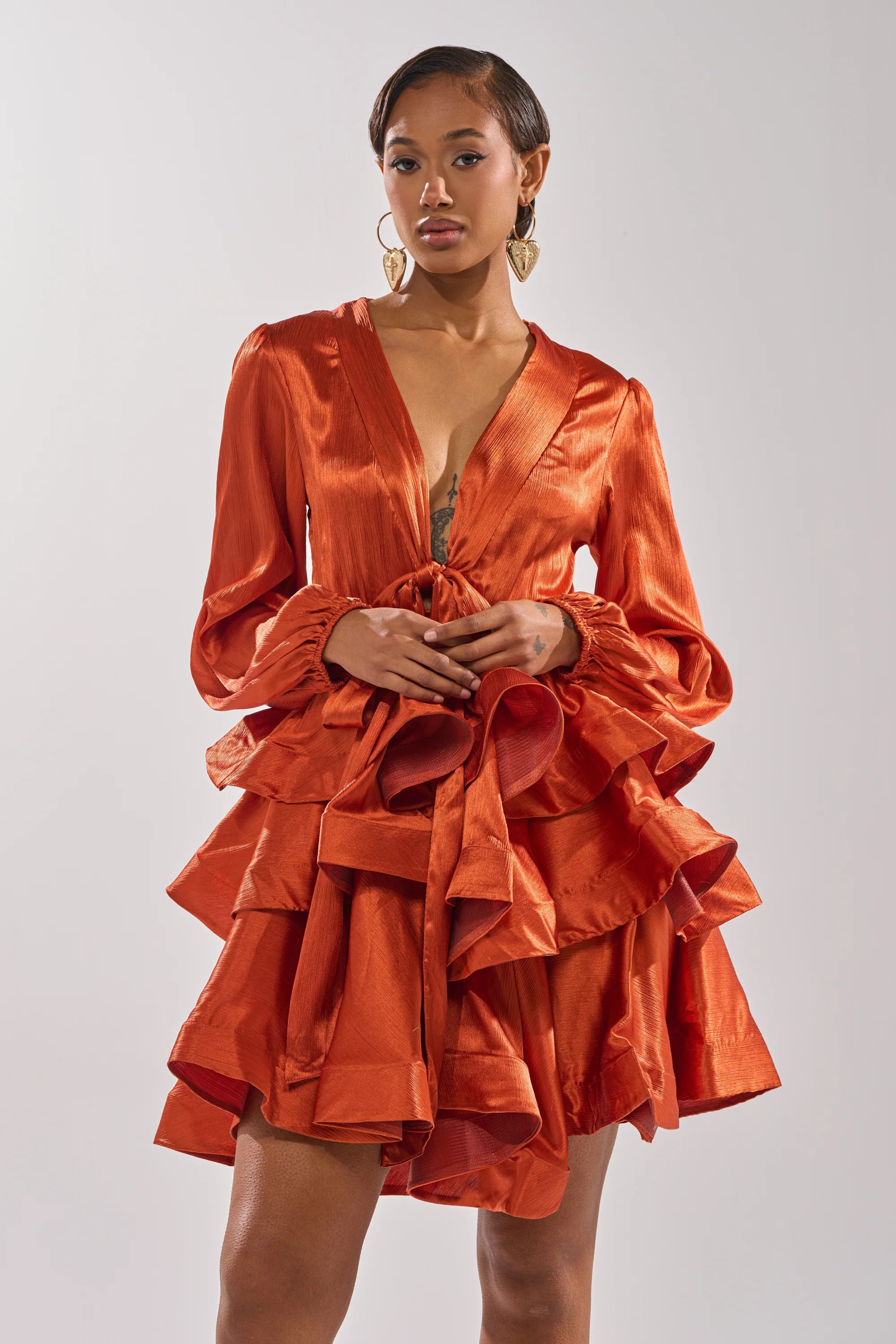 ARIANA SATIN RUFFLED MINI DRESS - Akira Store