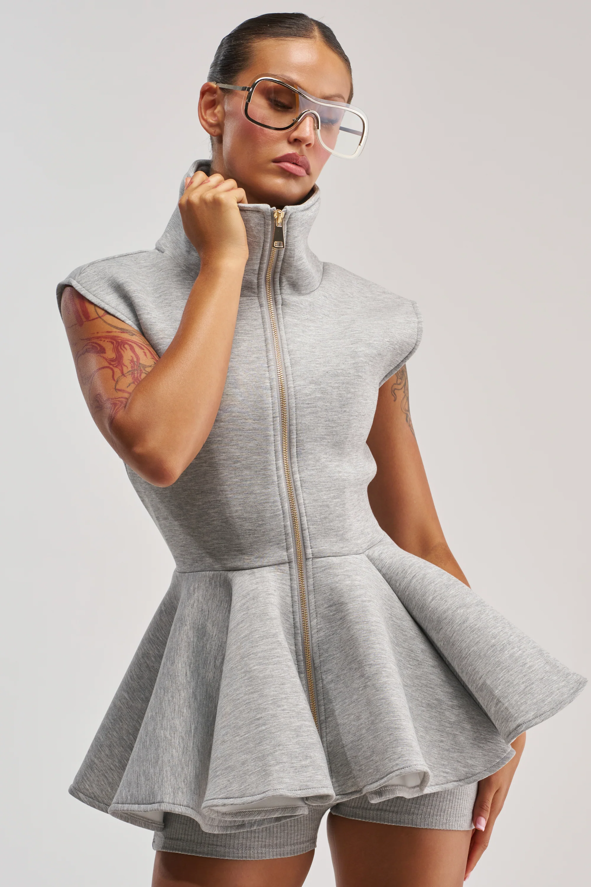 LOTTIE NEOPRENE PEPLUM VEST IN HEATHER GREY - Akira Store