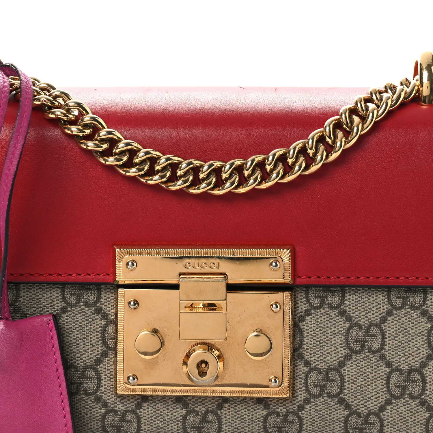 GG Supreme Monogram Calfskin Small Padlock Shoulder Bag Beige Hibiscus Red New Rosette