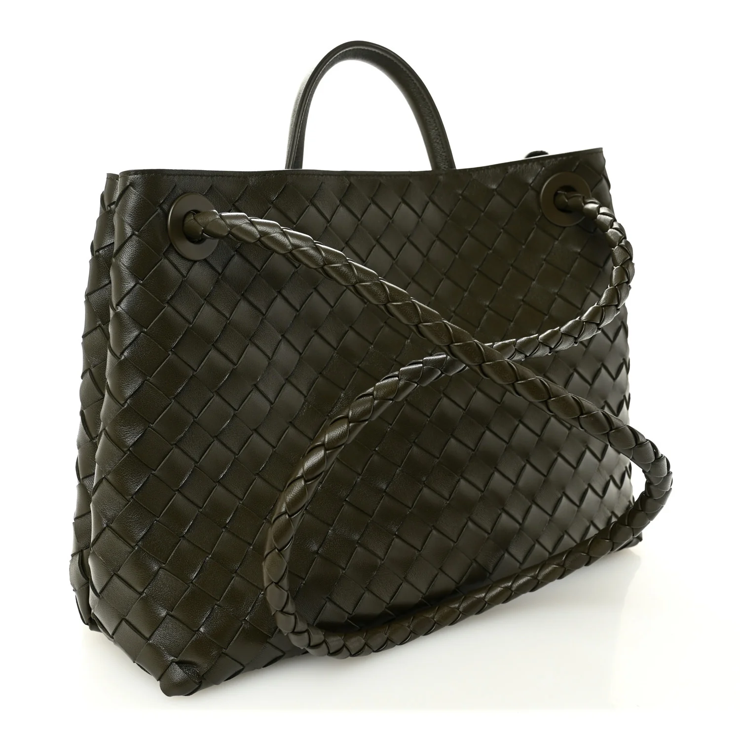 Nappa Intrecciato Medium Andiamo Shoulder Bag Kaki