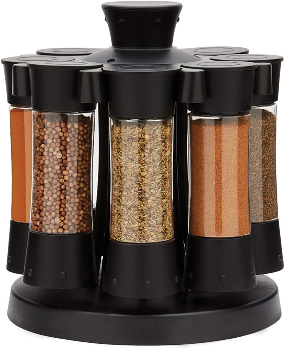 Kitchen Art Select-A-Spice Auto-Measure Pro Carousel 12 Compartment Spice Rack, Black 9.5 x 9.5 x 6.5 inches