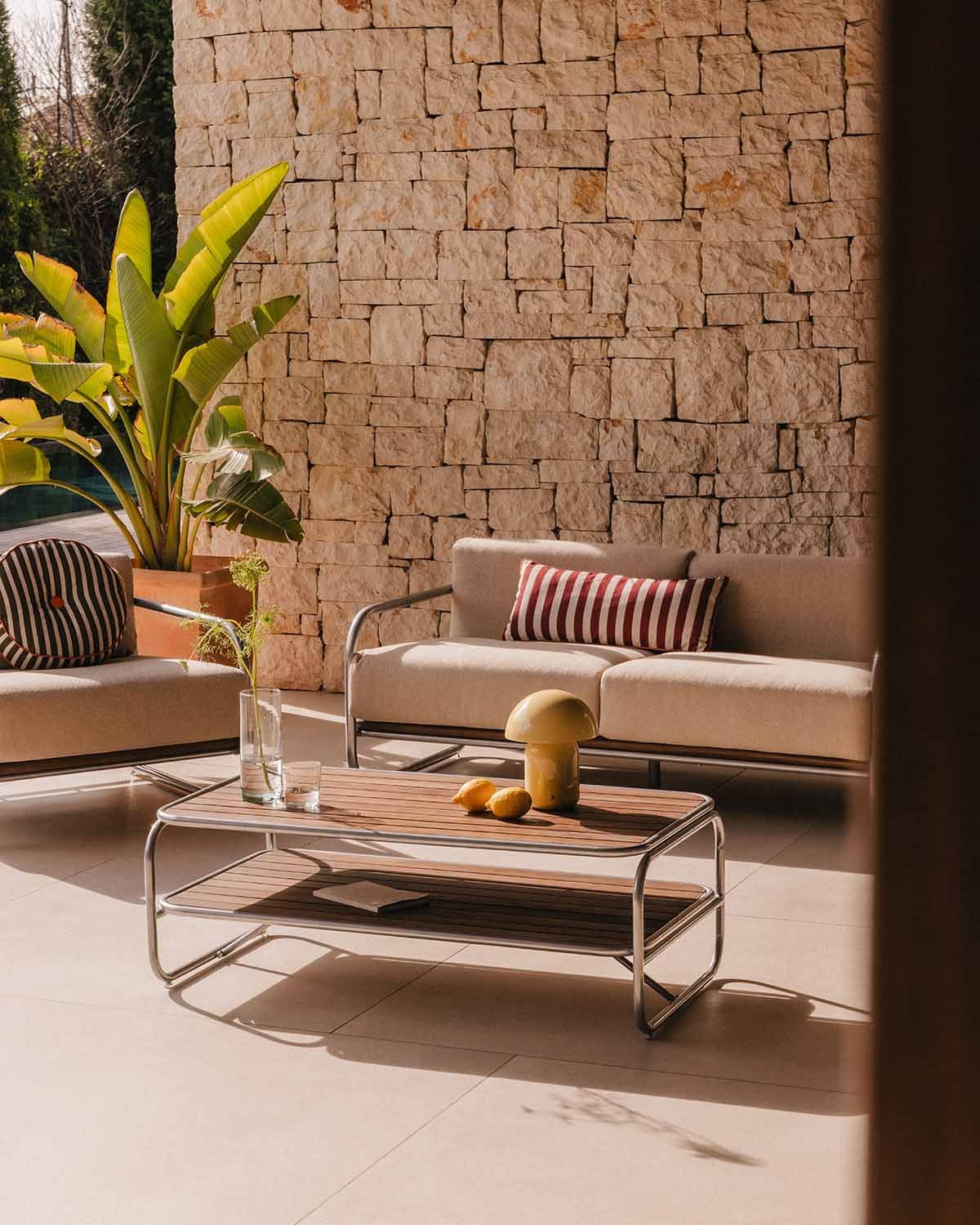 Ahrus - Mesa de Centro de Exterior Rectangular de Madera de Acacia y Metal (110x60 cm) Ahrus
