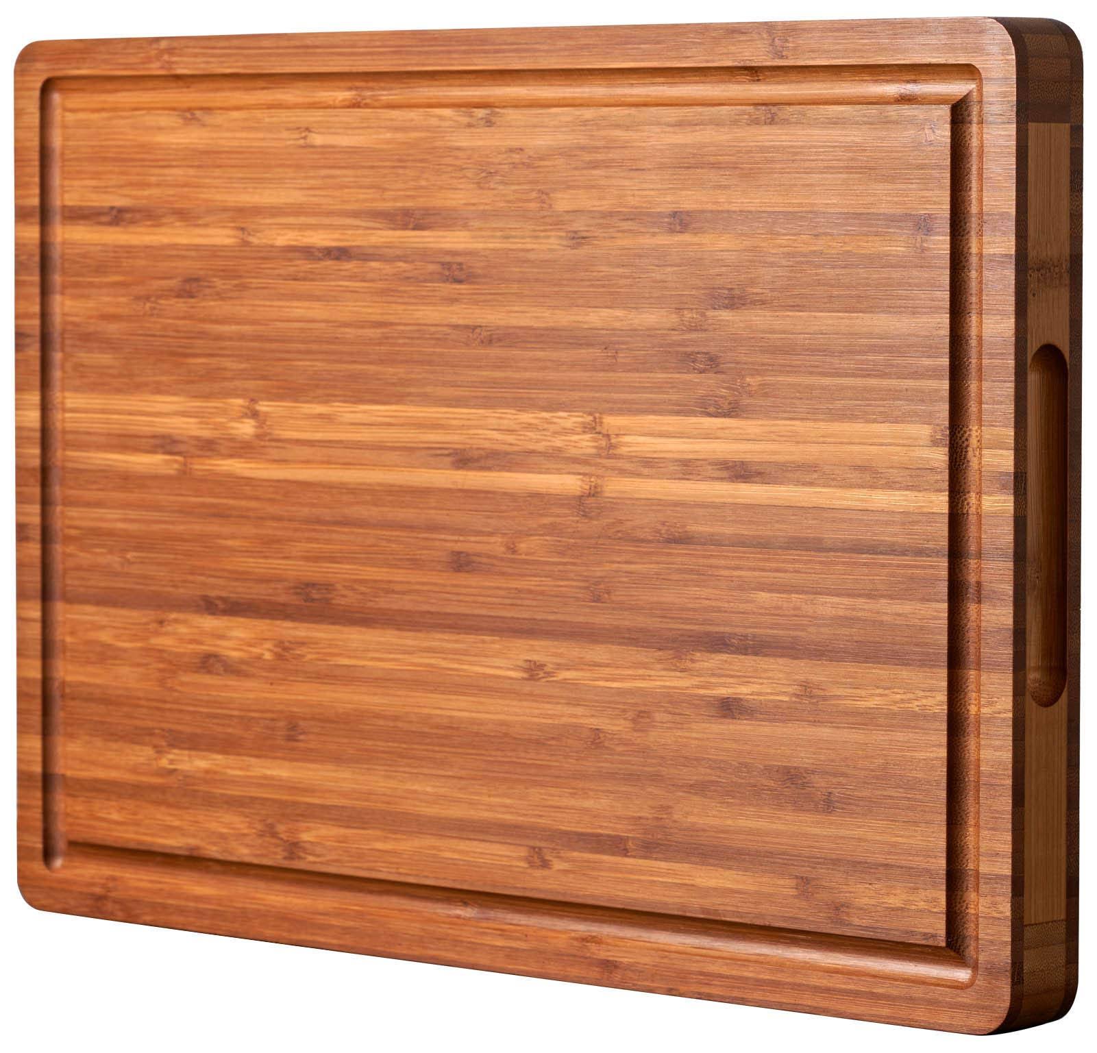 Allsum Large Wood Cutting Board for Kitchen, 1�� Thick Bamboo Cheese Charcuterie Board, Butcher Chopping Block, with Juice Grooves and H