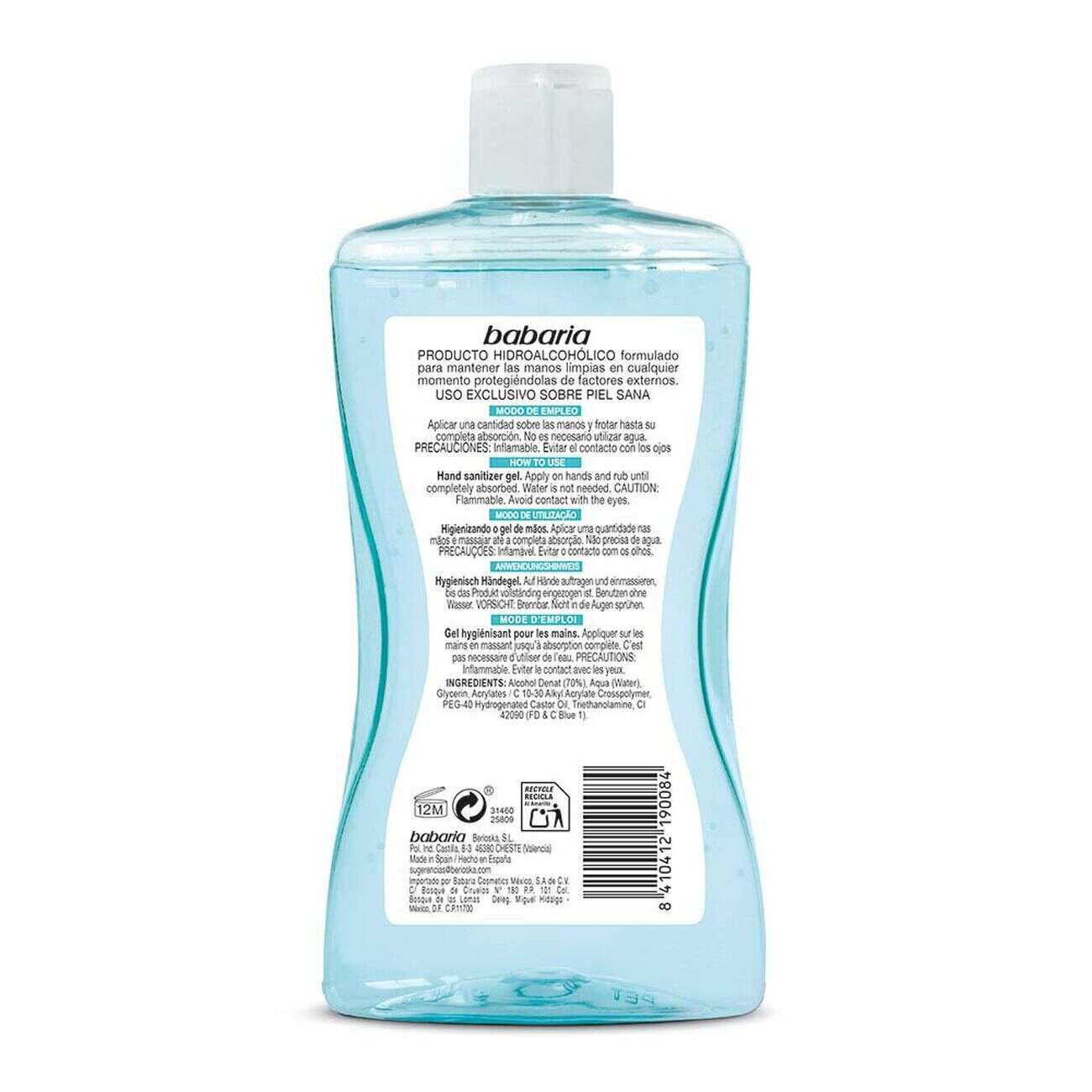 Gel Hydro nettoyant hydroalcoolique pour les mains Babaria 300 ml
