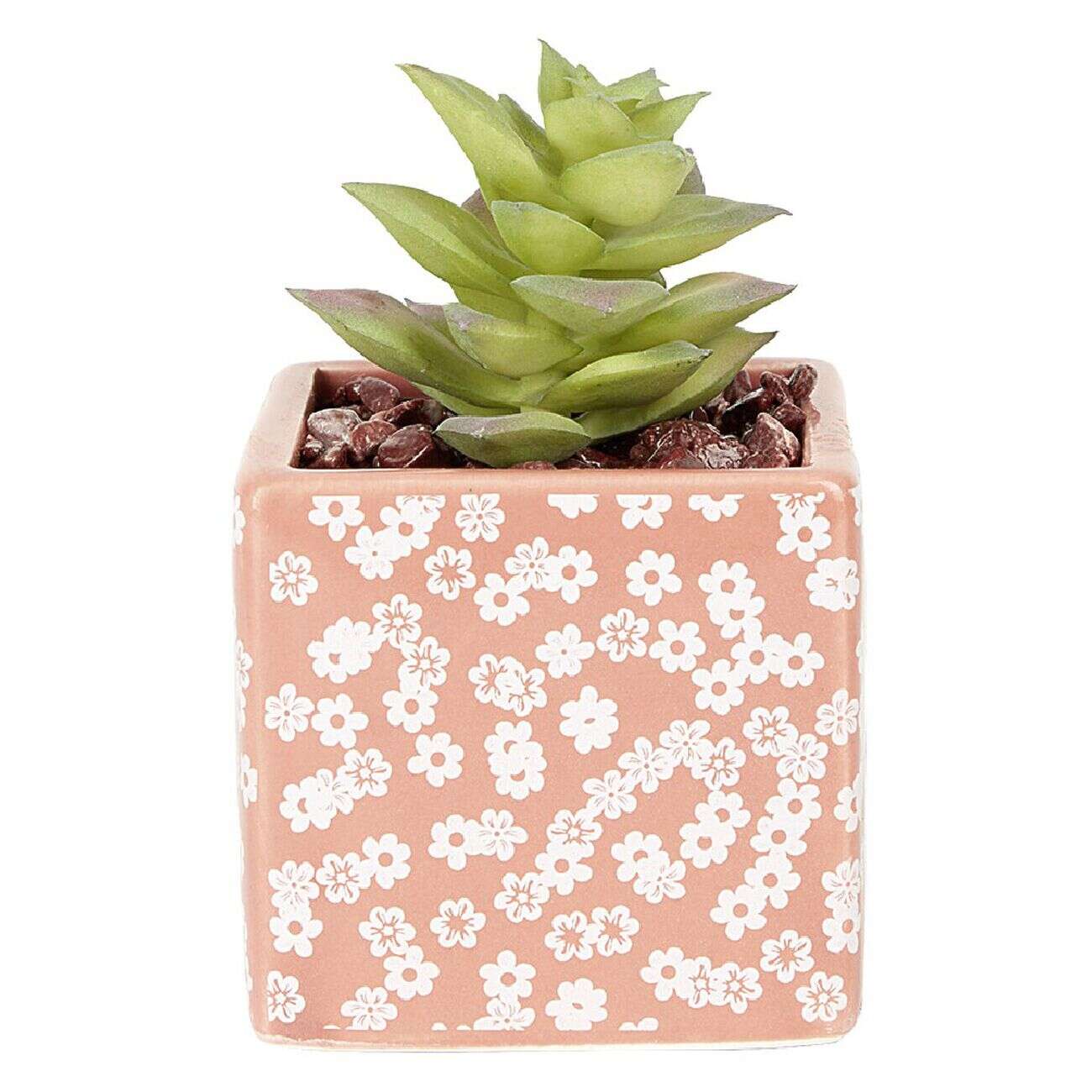 Petite plante grasse artificielle pot en grès motif végétal blanc