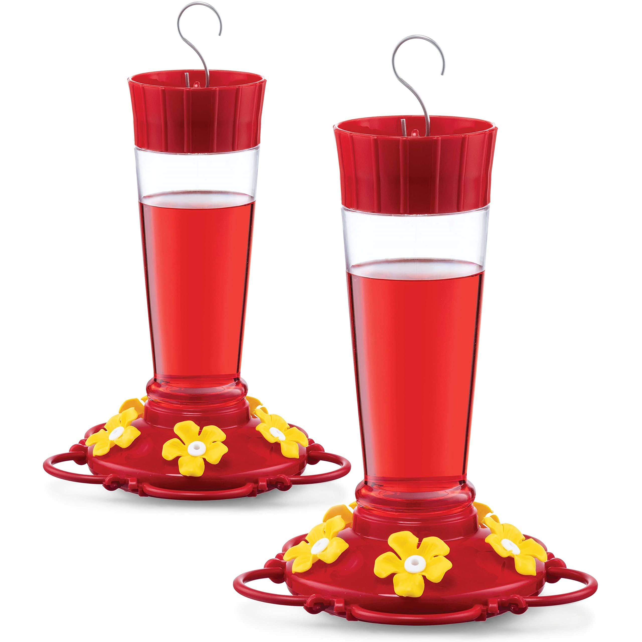 Sewanta Hummingbird Feeder 10 oz [Set of 2] Plastic Feeders for Outdoors, with Built-In Ant Guard - Circular Perch with 5 Feeding Ports