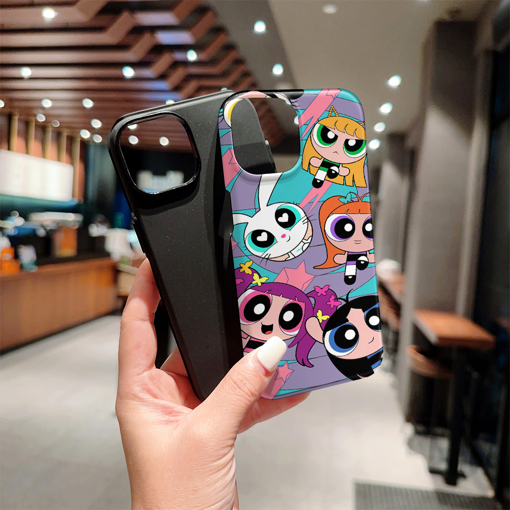 Multi-cartoon character white rabbit and star stripe collage pattern phone case, two-in-one glossy film material, compatible with all iPhone models 11 12 13 14 15 16 17 Pro Max - wanlinfang