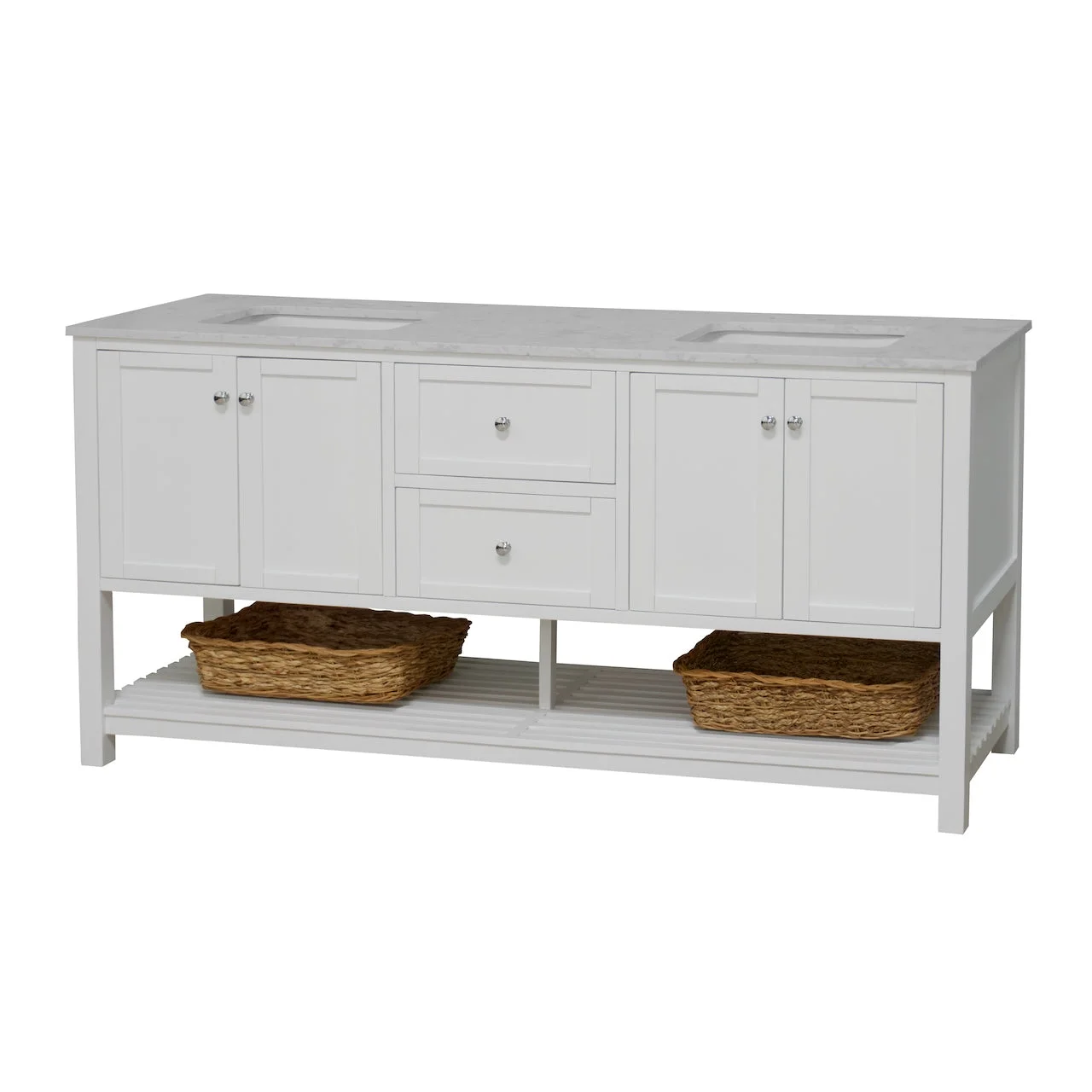 72" Double Bathroom Vanity with White Cabinet and Engineered Carrara Top(White) - Image 6