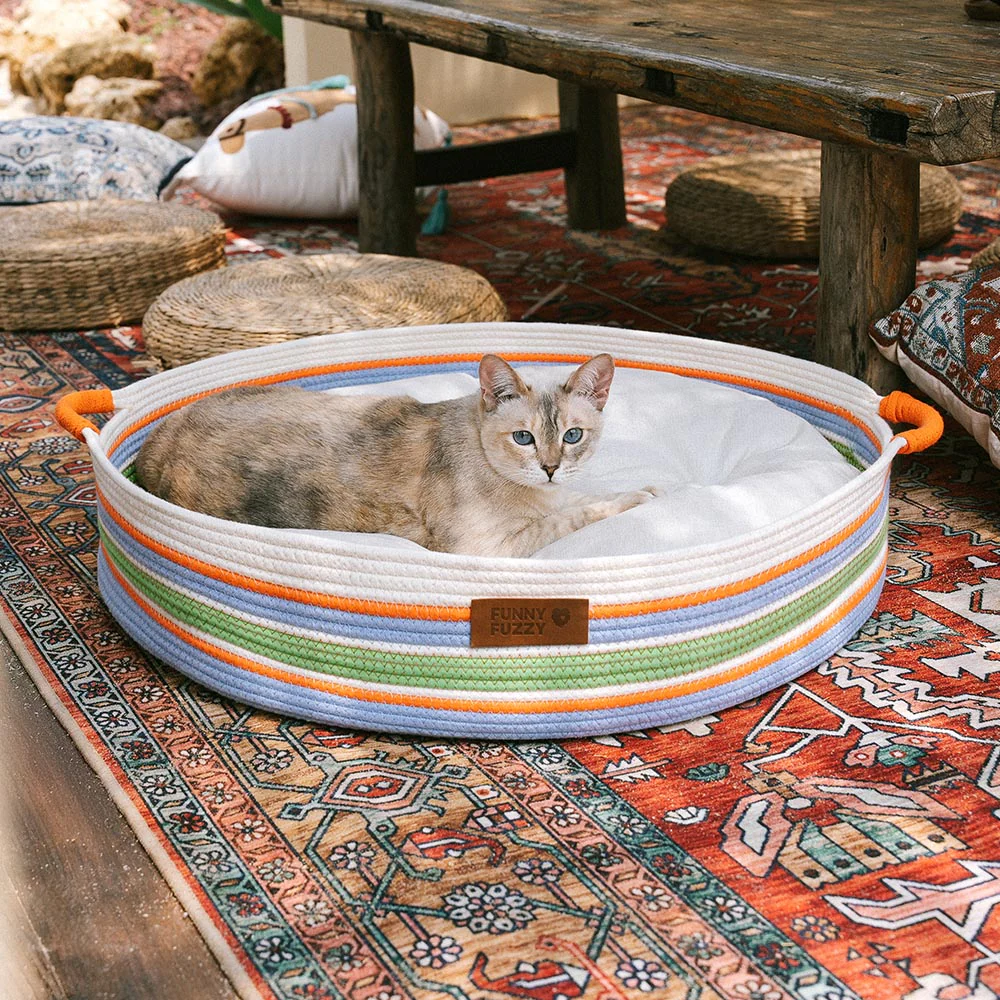 Handcrafted Stripe Calming Pet Bed - Timeless Nest