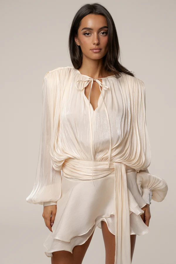 Cream Pure Glow Draped Mini Dress