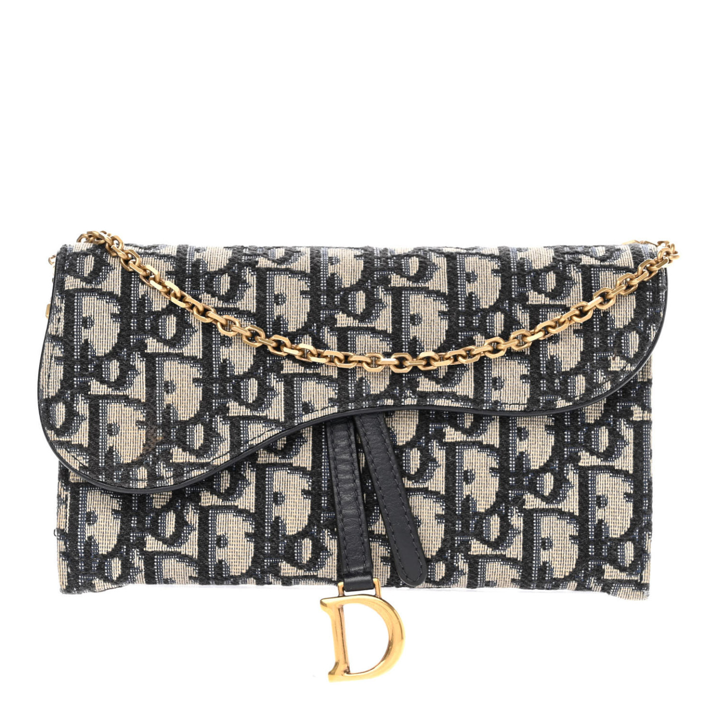 CHRISTIAN D Oblique Saddle Chain Long Wallet Blue