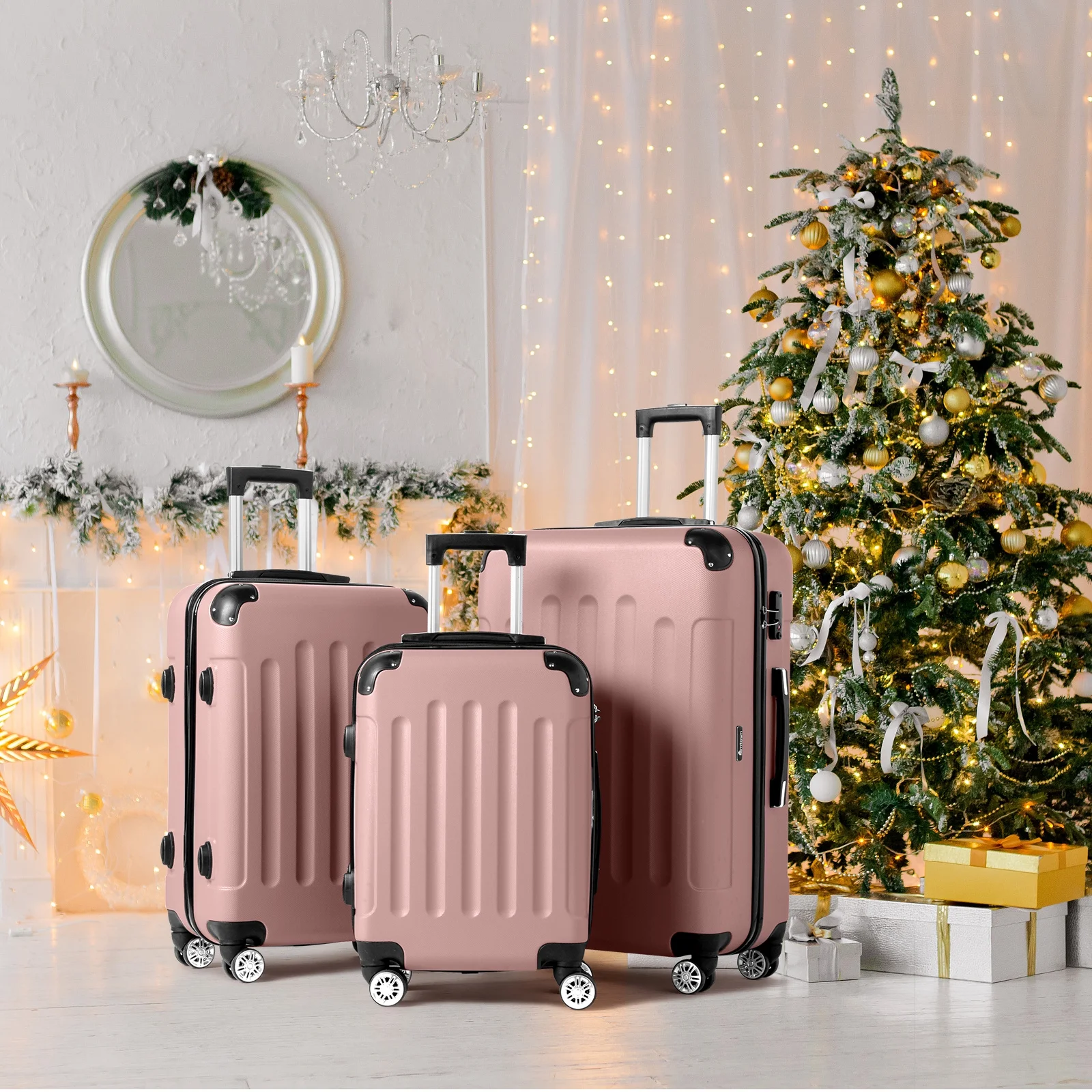 Zimtown Luggage 3 Piece Set Suitcase ABS Hardside Lightweight with TSA Lock Spinner Wheels, Beige
