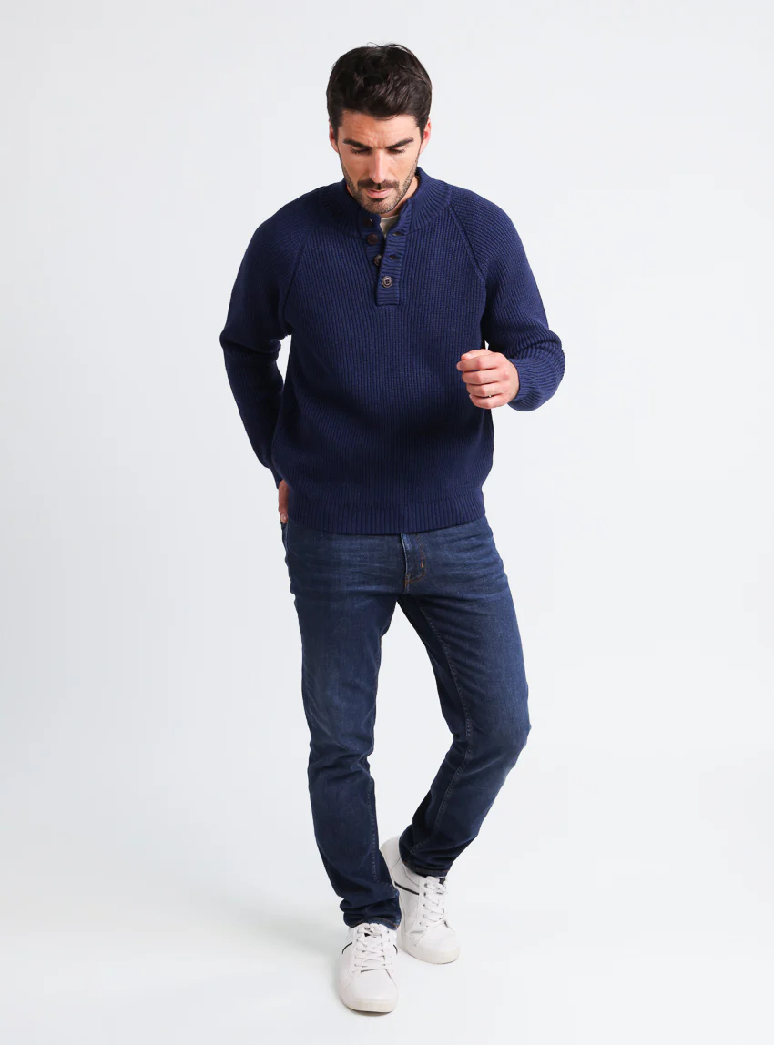 Pull camionneur homme en laine mérinos Bleu Amiral