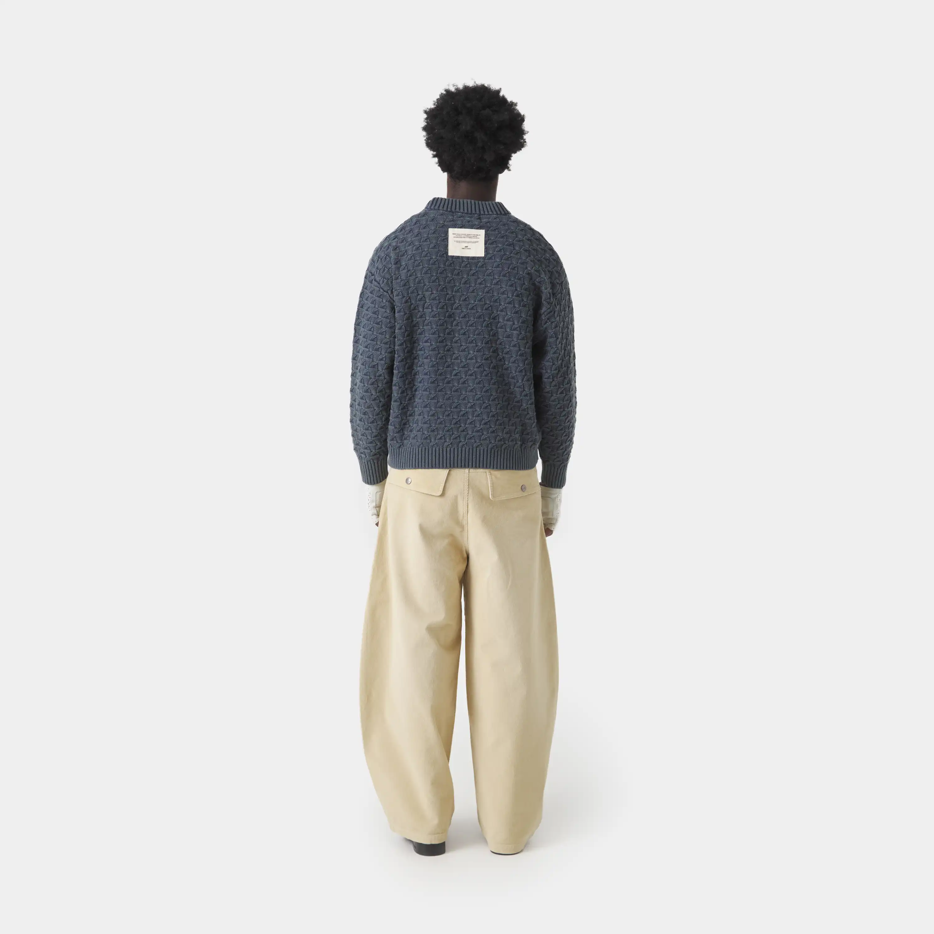 Grid Navy Cable Knit Sweater