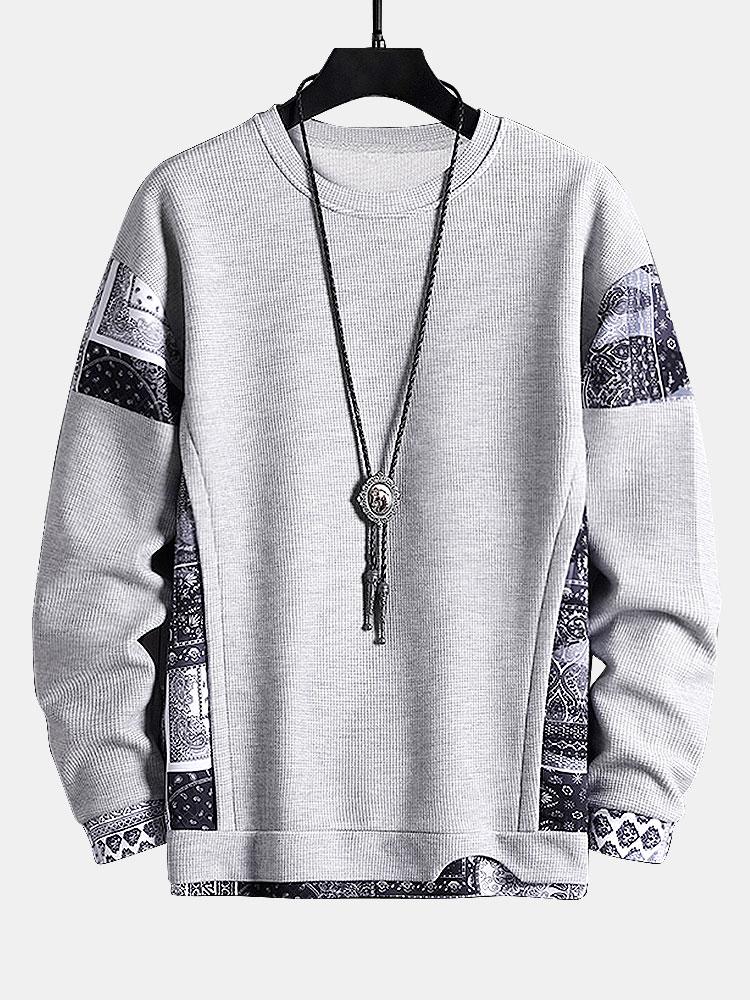 Sweat-shirt gaufré à empiècements imprimé cachemire