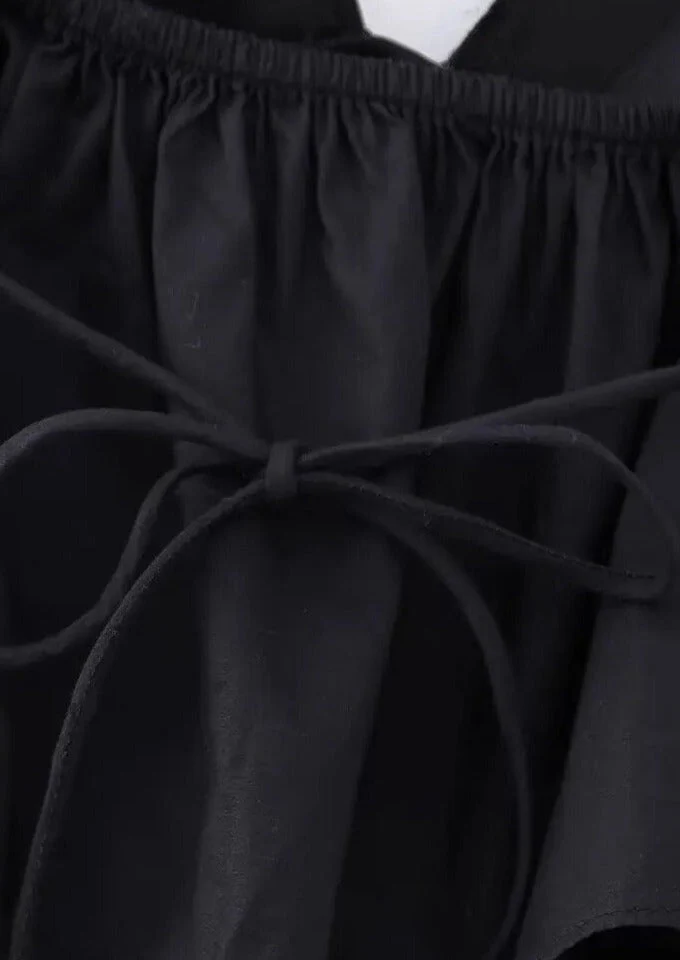 Haut noir en satin pour femme à col bénitier