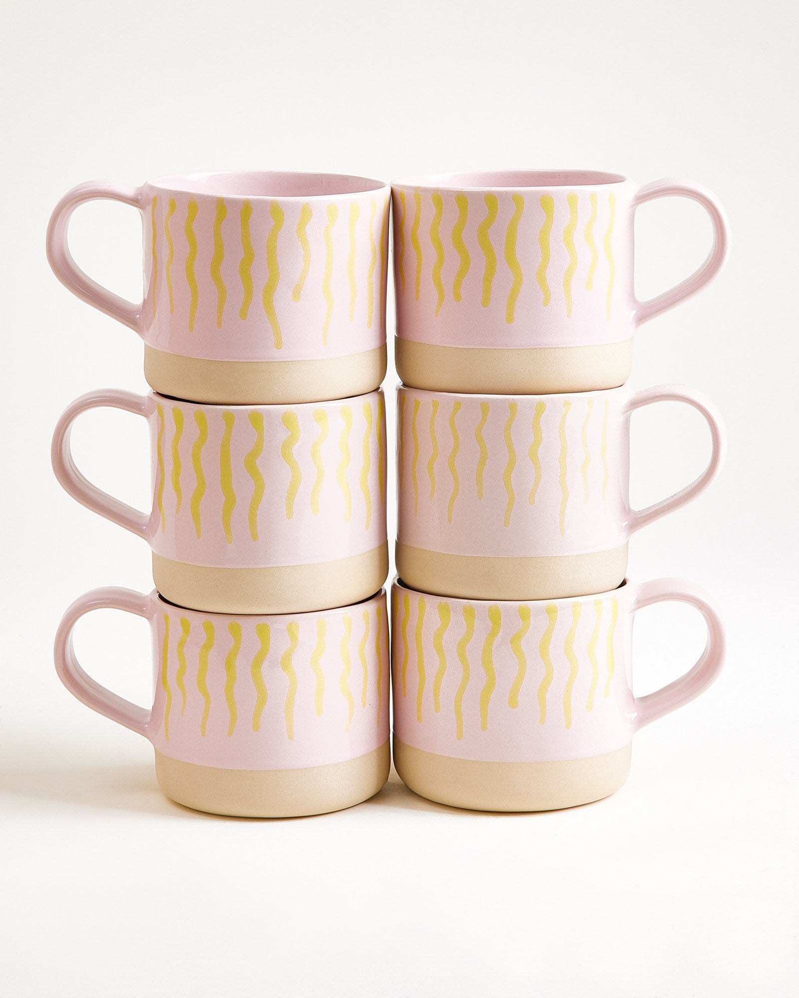 NÓDOA - LARGE MUG STRIPED PINK YELLOW SET OF 6
