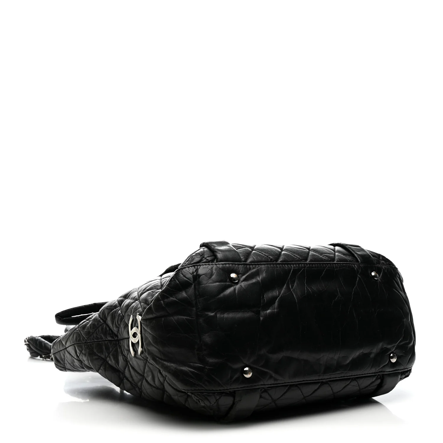 Distressed Lambskin Vintage Ligne Lady Braid Tote Black