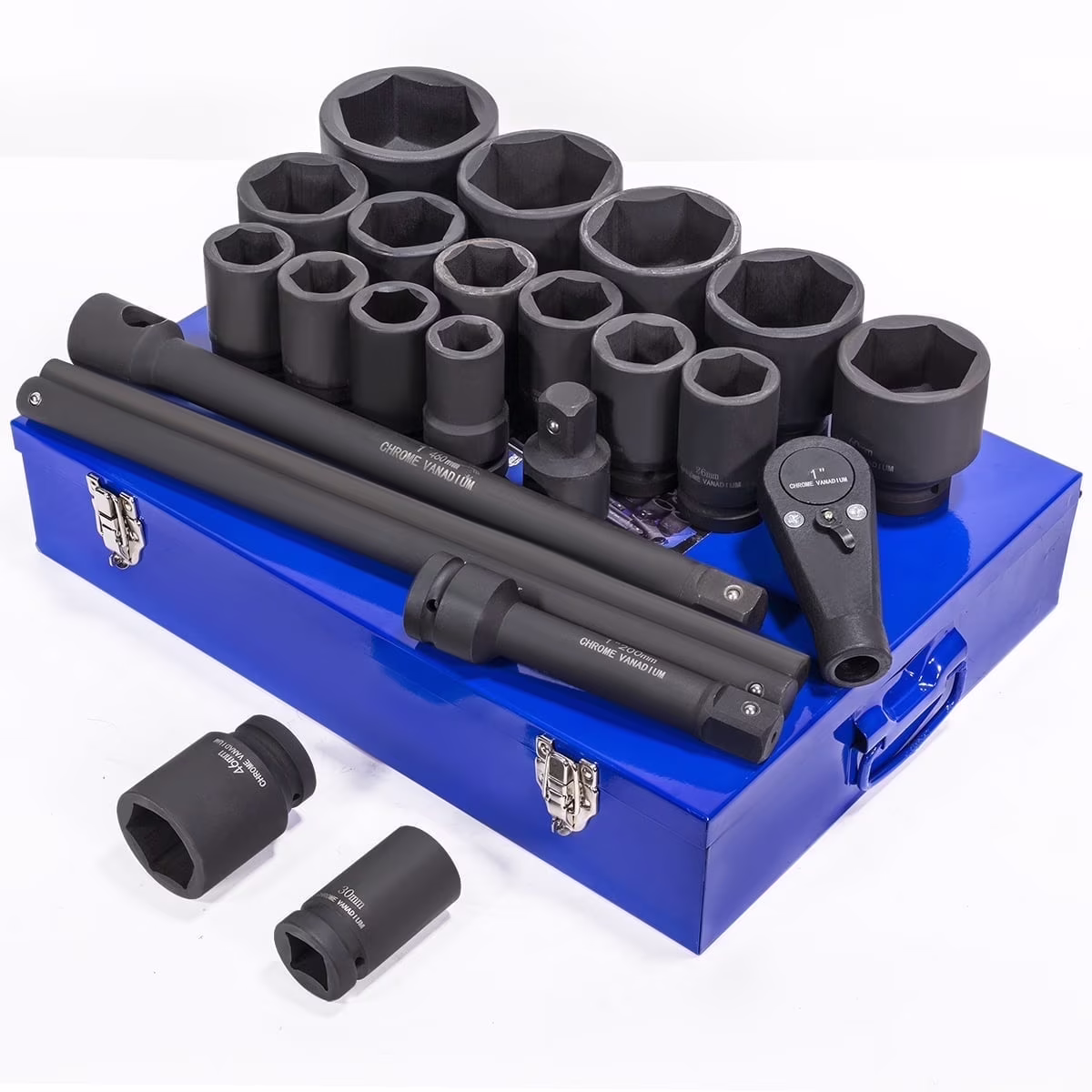 Stark USA 1 Drive 21PC Deep Impact Jumbo Socket Set, 6 Point MM, 27mm - 80mm, CrMo Steel