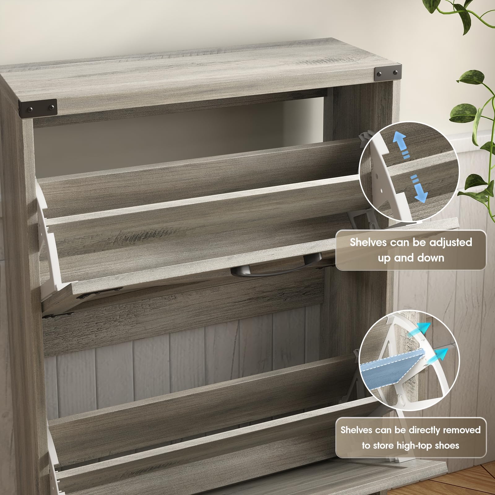 Maupvit 24 W Farmhouse Shoe Cabinet Storage for Entryway