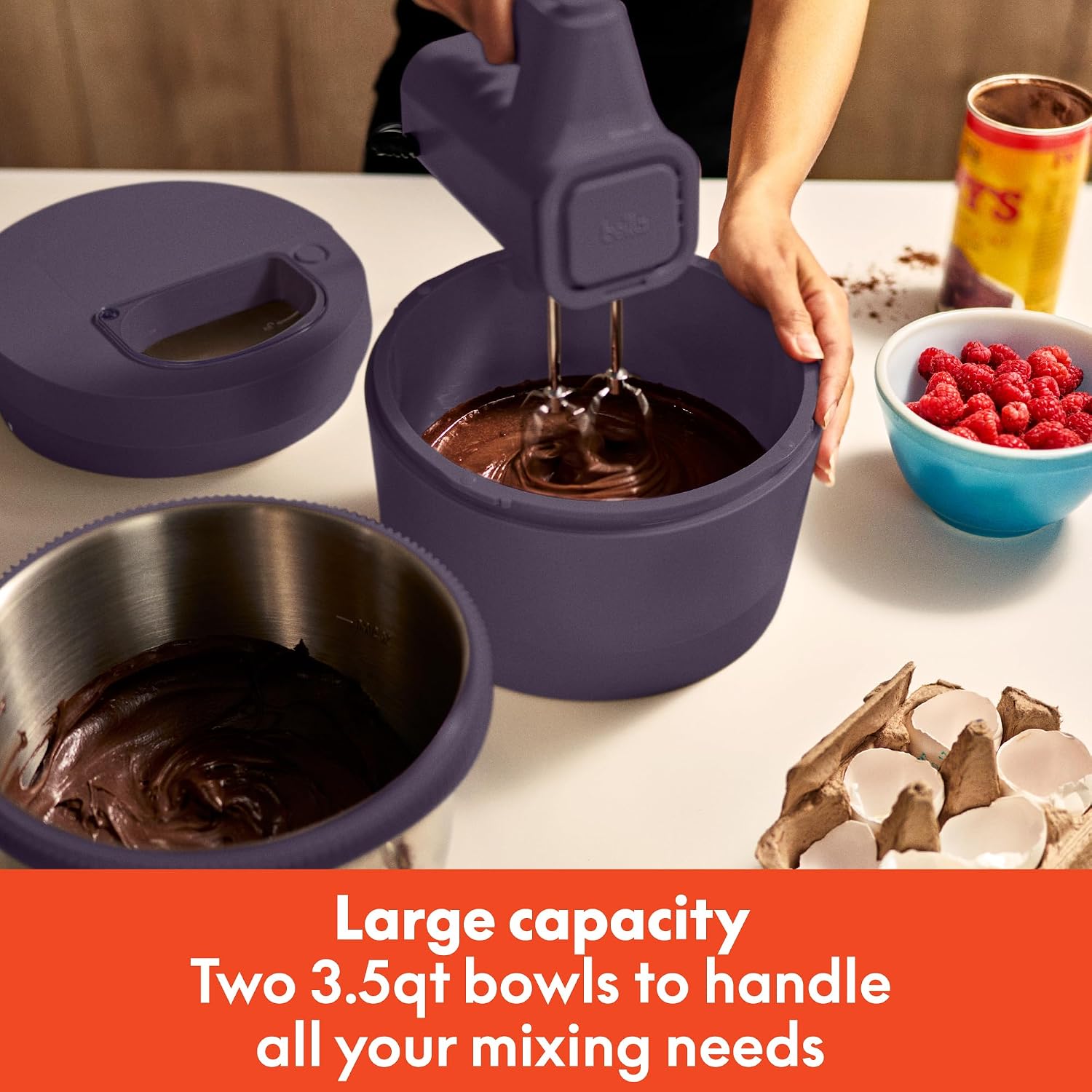 bella 3.5 Qt Hand & Stand Mixer, 2 in 1 Electric Mixer with Bowl, Plum