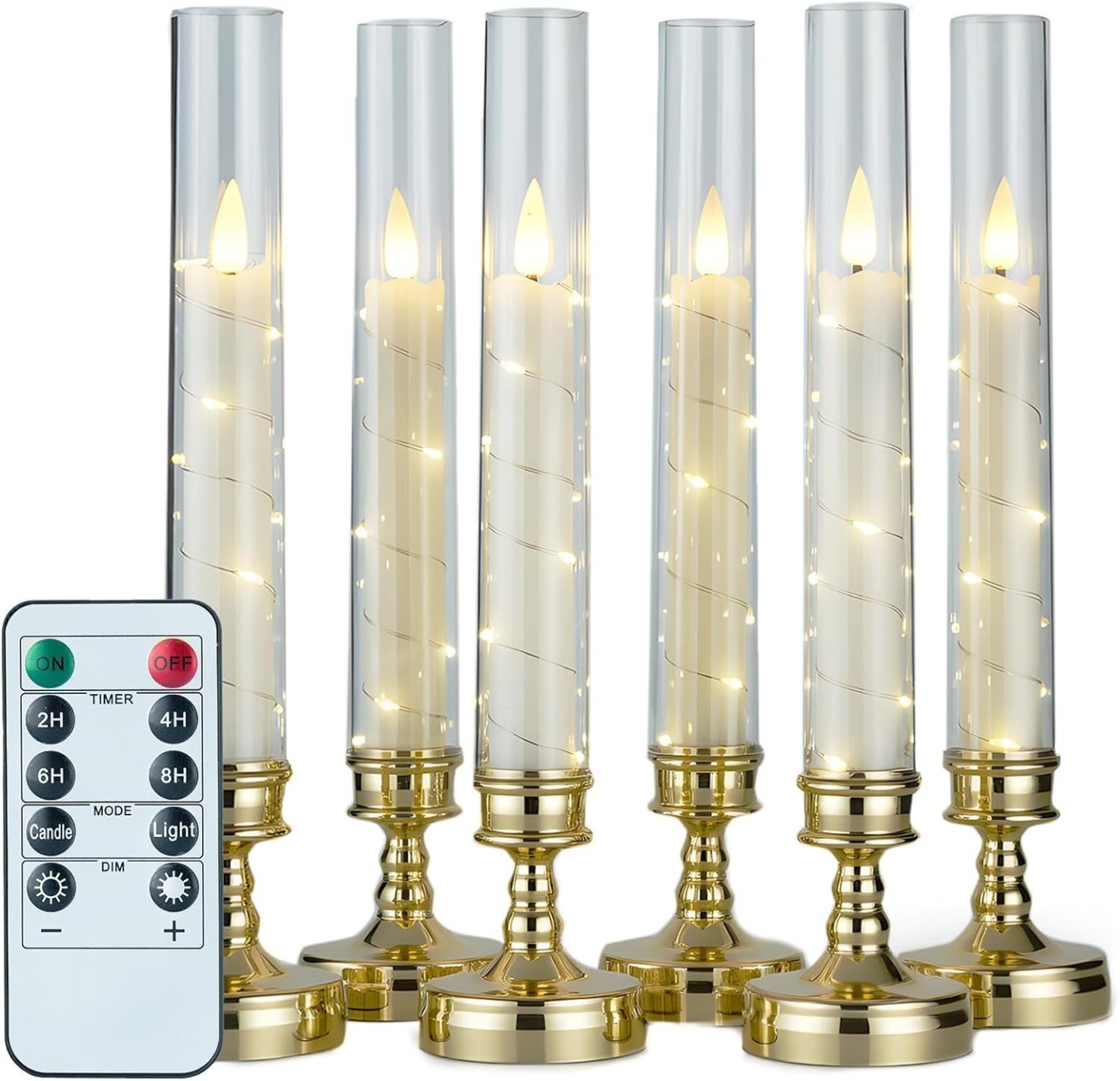 Flickering LED Romantic Candles with Embedded Star String, Remote and Timer - 4 PACK
