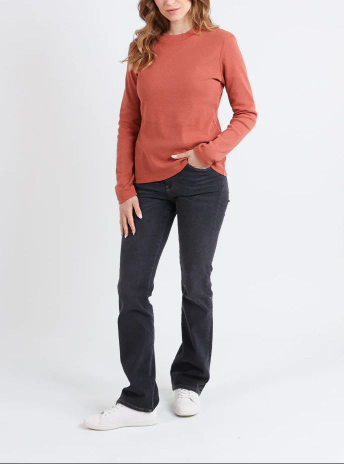 T-shirt femme col montant en coton orange