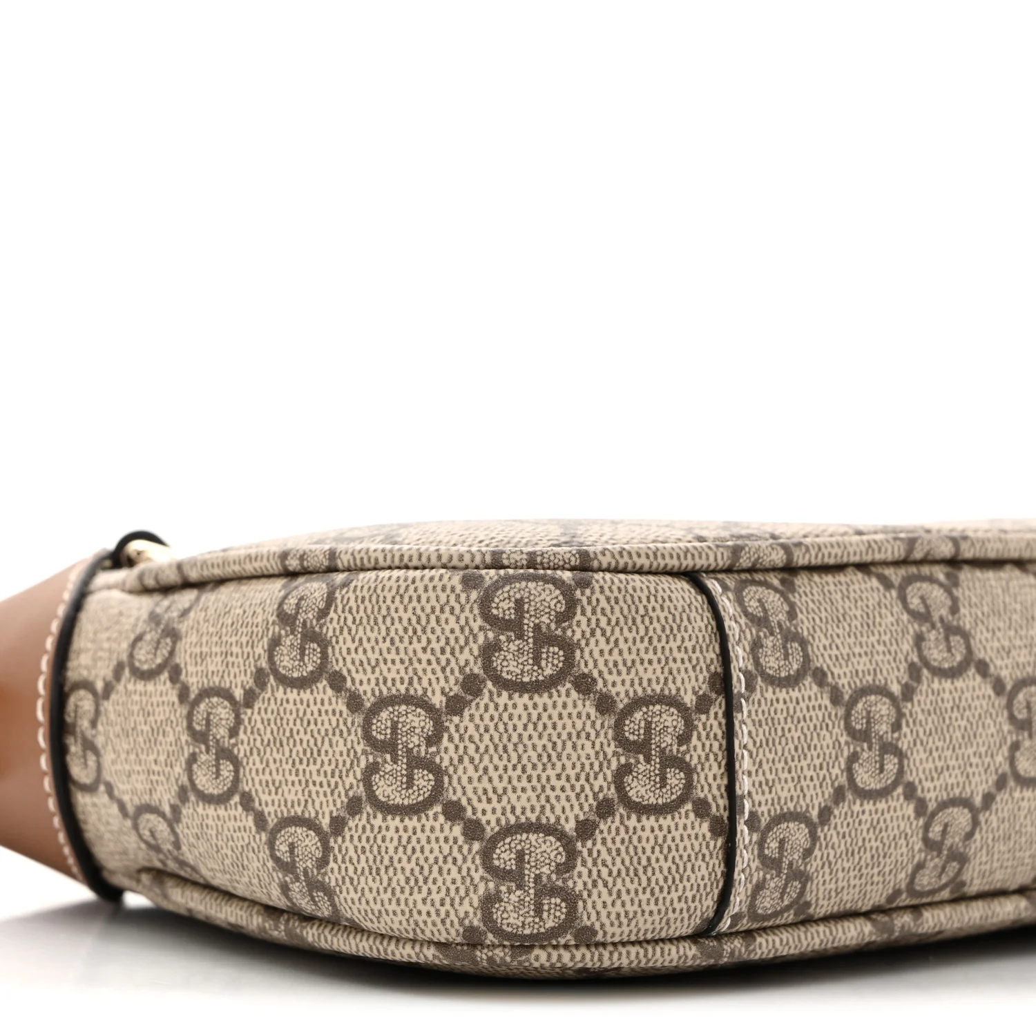 GG Supreme Monogram Textured Calfskin Small Emblem Shoulder Bag Beige Dark Brown