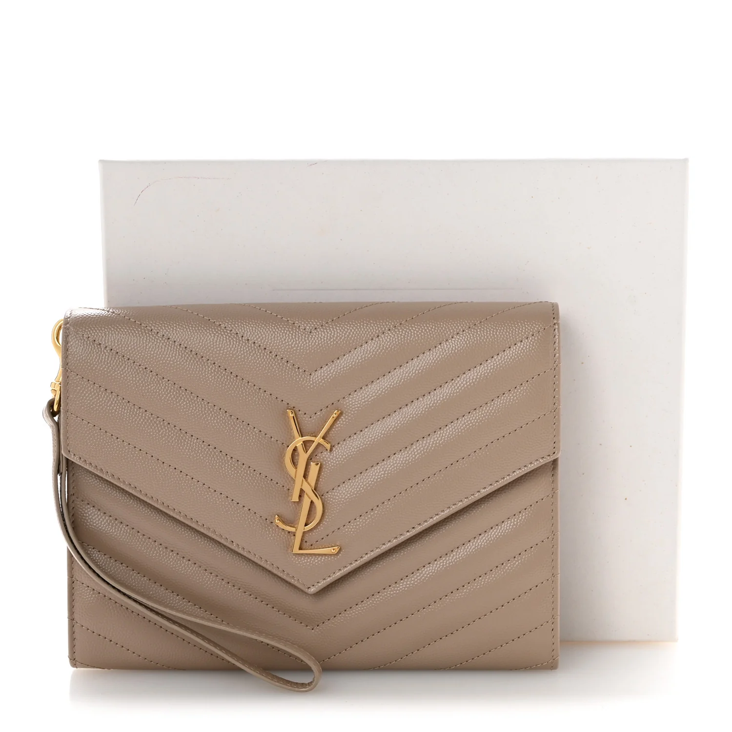 Grain De Poudre Matelasse Chevron Monogram Envelope Clutch Dark Beige