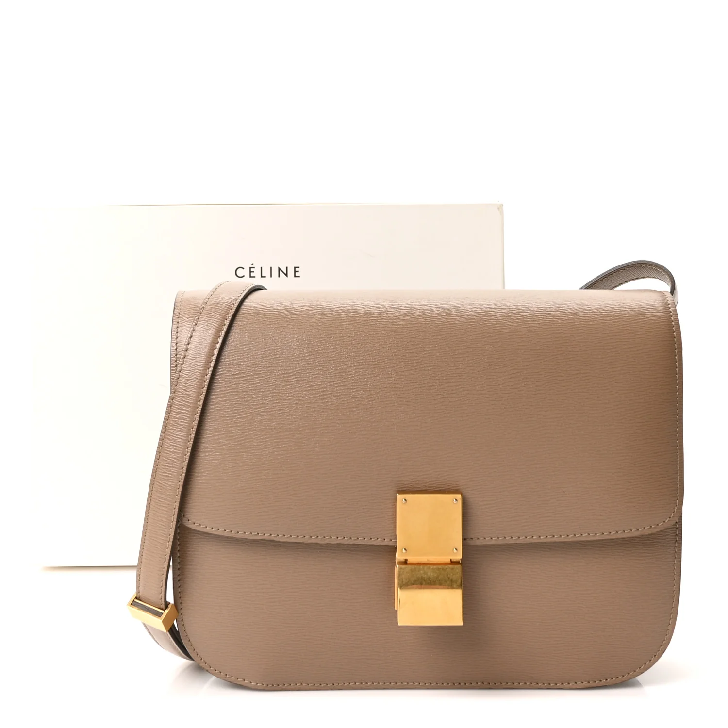 Liege Calfskin Medium Classic Box Flap Bag Taupe